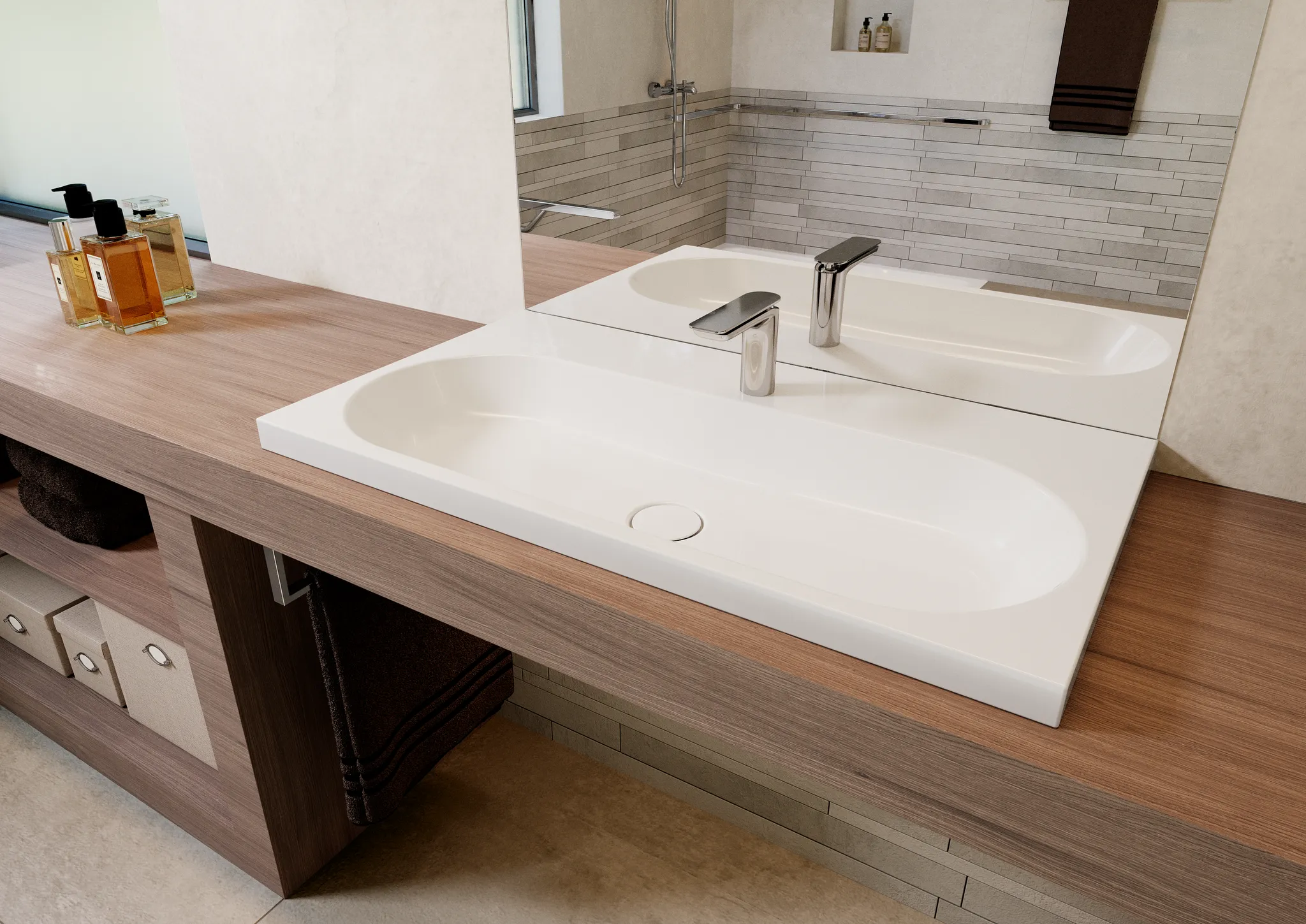 Aufsatzwaschtisch „Centro“ 90 × 50 cm, mit Hahnlochbohrung in schwarz, mit Perl-Effekt