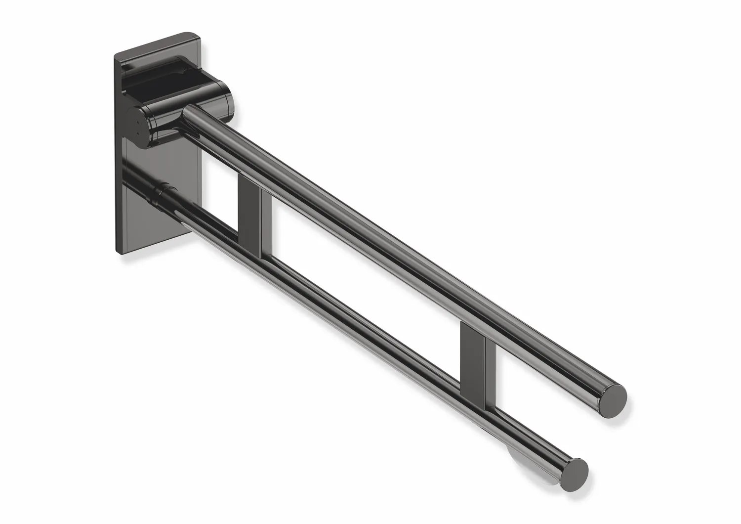 Mobiler Stützklappgriff Duo, Design A des Systems 900, Edelstahl, PVD, Ausladung 750 mm, mit WC-Papierhalter, in Farbe CK (messing glänzend)