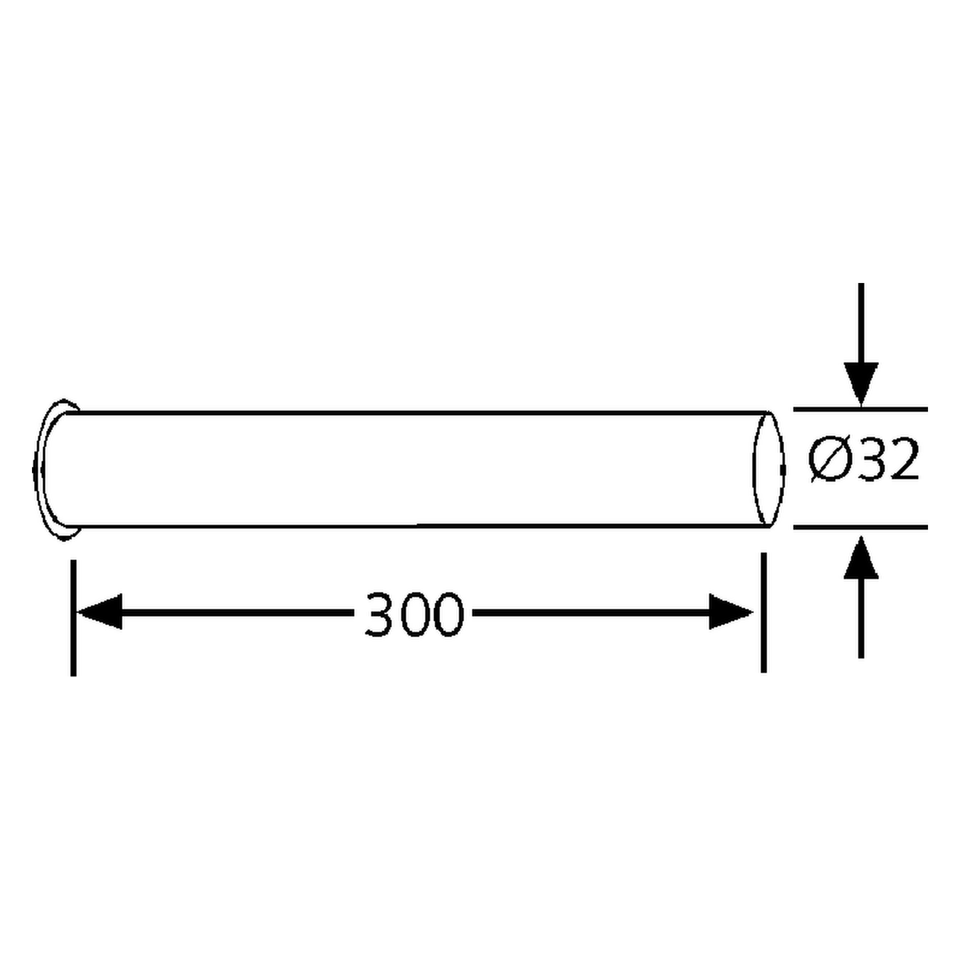 Abgangsrohr mit Bördelrand 32 × 300 mm chrom