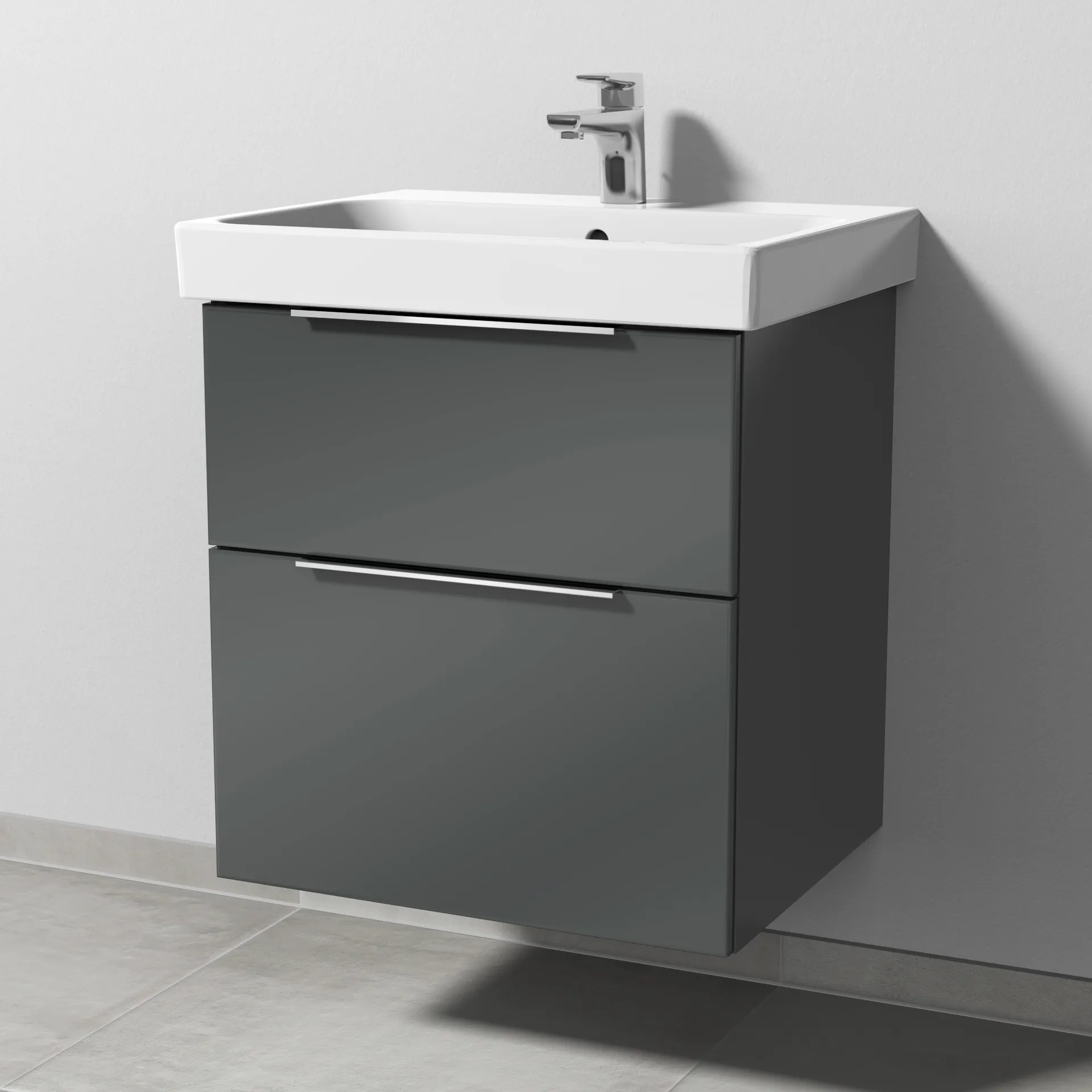 Sanipa Waschtischunterschrank „3way“ 550 × 588 × 453 mm in Anthrazit (glanz), mit Hahnlochbohrung, Becken mittig Sanipa Waschtischunterschrank „3way“ 550 × 588 × 453 mm in Anthrazit (glanz), mit Hahnlochbohrung, Becken mittig
