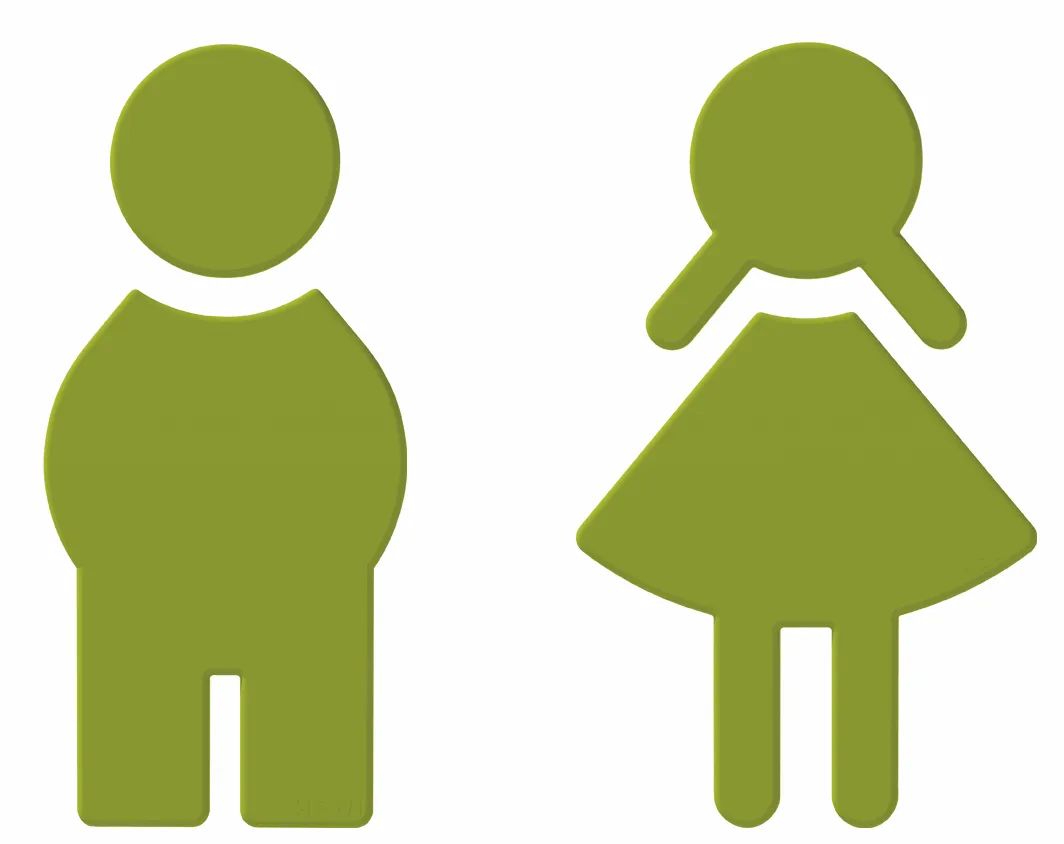 Symbol Set Frau und Mann, Polyamid, hochglänzend, selbstklebend, in Farbe 18 (Senfgelb) Symbol Set Frau und Mann, Polyamid, hochglänzend, selbstklebend, in Farbe 18 (Senfgelb)