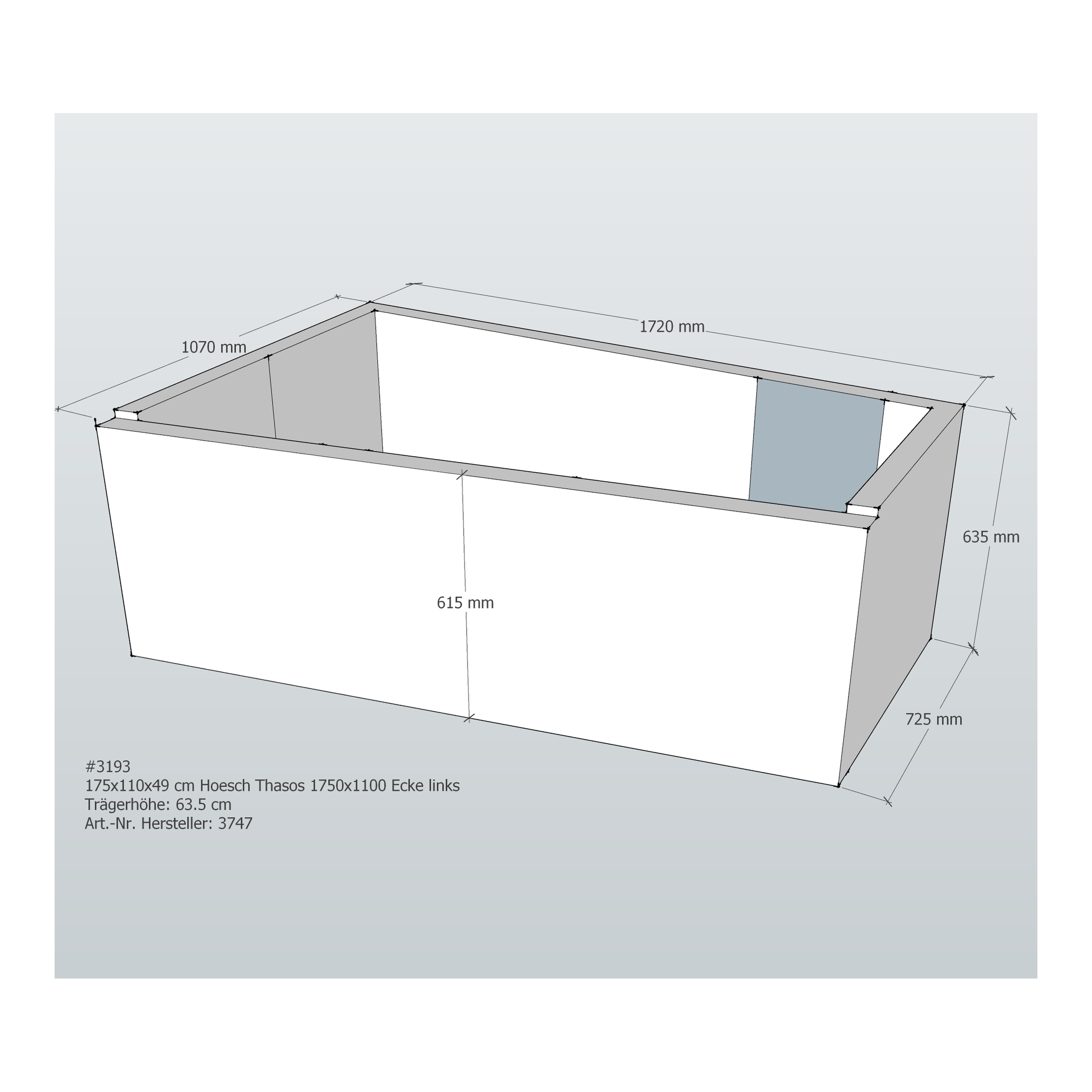 Badewannenträger für Hoesch Thasos 1750×1100 links links 175 × 110 × 49 cm Badewannenträger für Hoesch Thasos 1750×1100 links links 175 × 110 × 49 cm