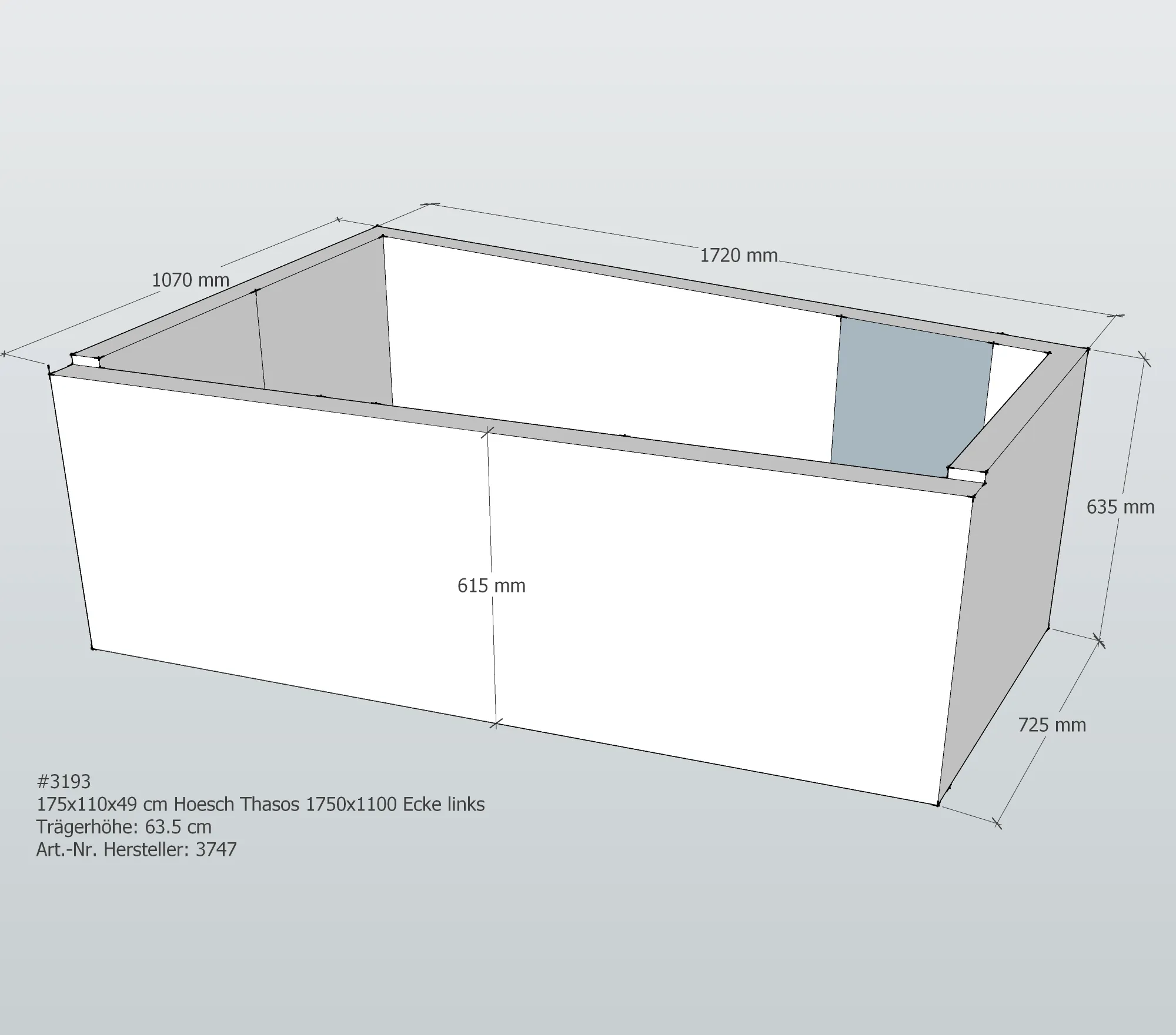 Badewannenträger für Hoesch Thasos 1750×1100 links links 175 × 110 × 49 cm