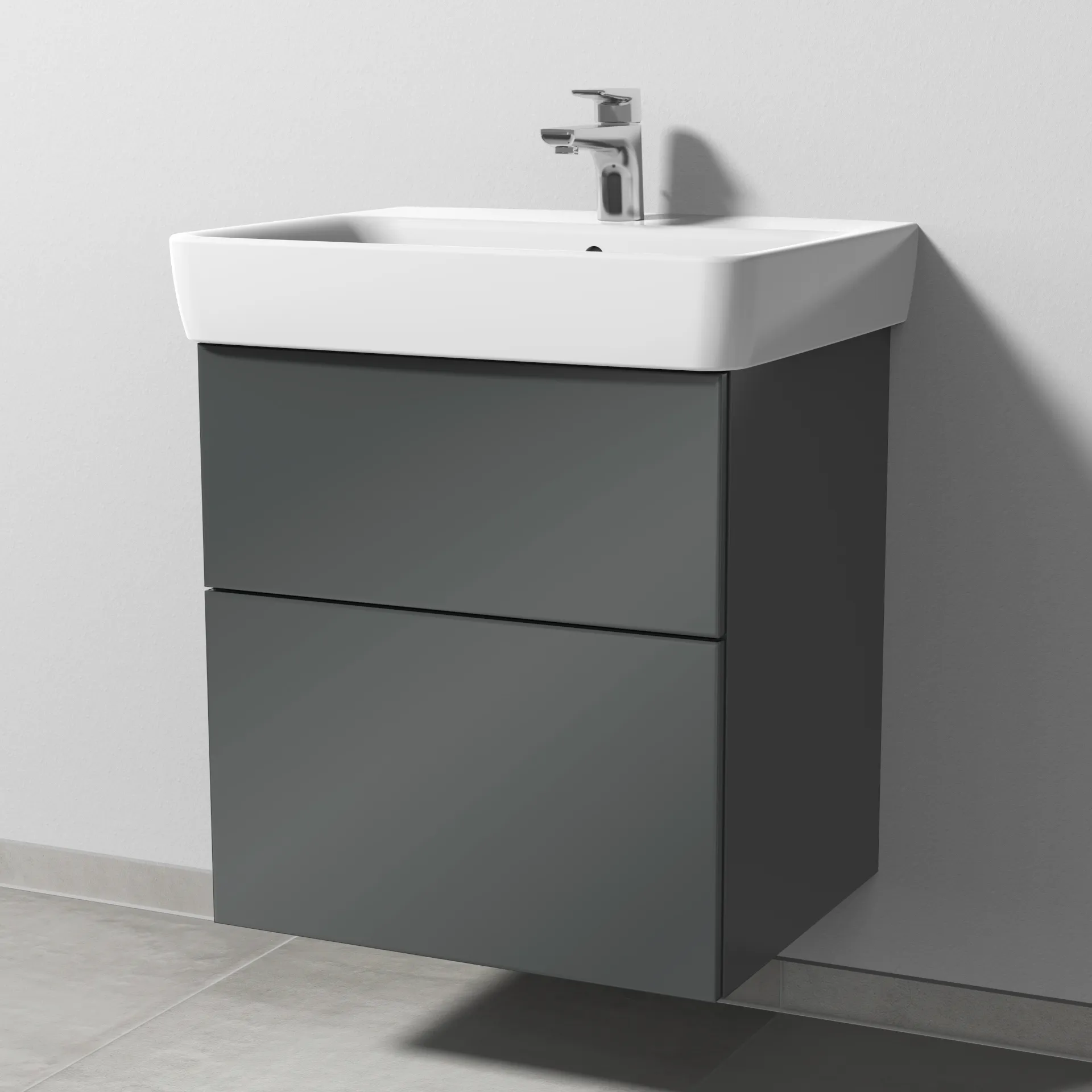 Sanipa Waschtischunterschrank „3way“ passend zu Keramik-Waschtische Renova Plan von Geberit 540 × 588 × 447 mm in Anthrazit (glanz), Becken mittig Sanipa Waschtischunterschrank „3way“ passend zu Keramik-Waschtische Renova Plan von Geberit 540 × 588 × 447 mm in Anthrazit (glanz), Becken mittig