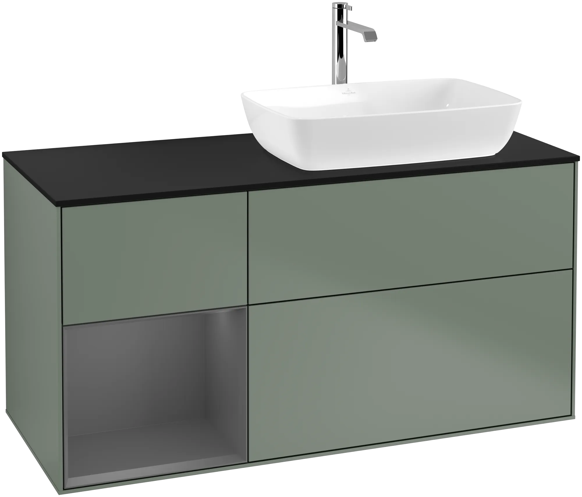 Villeroy & Boch Waschbeckenunterschrank Finion F80, 1200x603x501mm, Olive Matt Lacquer / Anthracite Matt Lacquer / Glass Black Matt