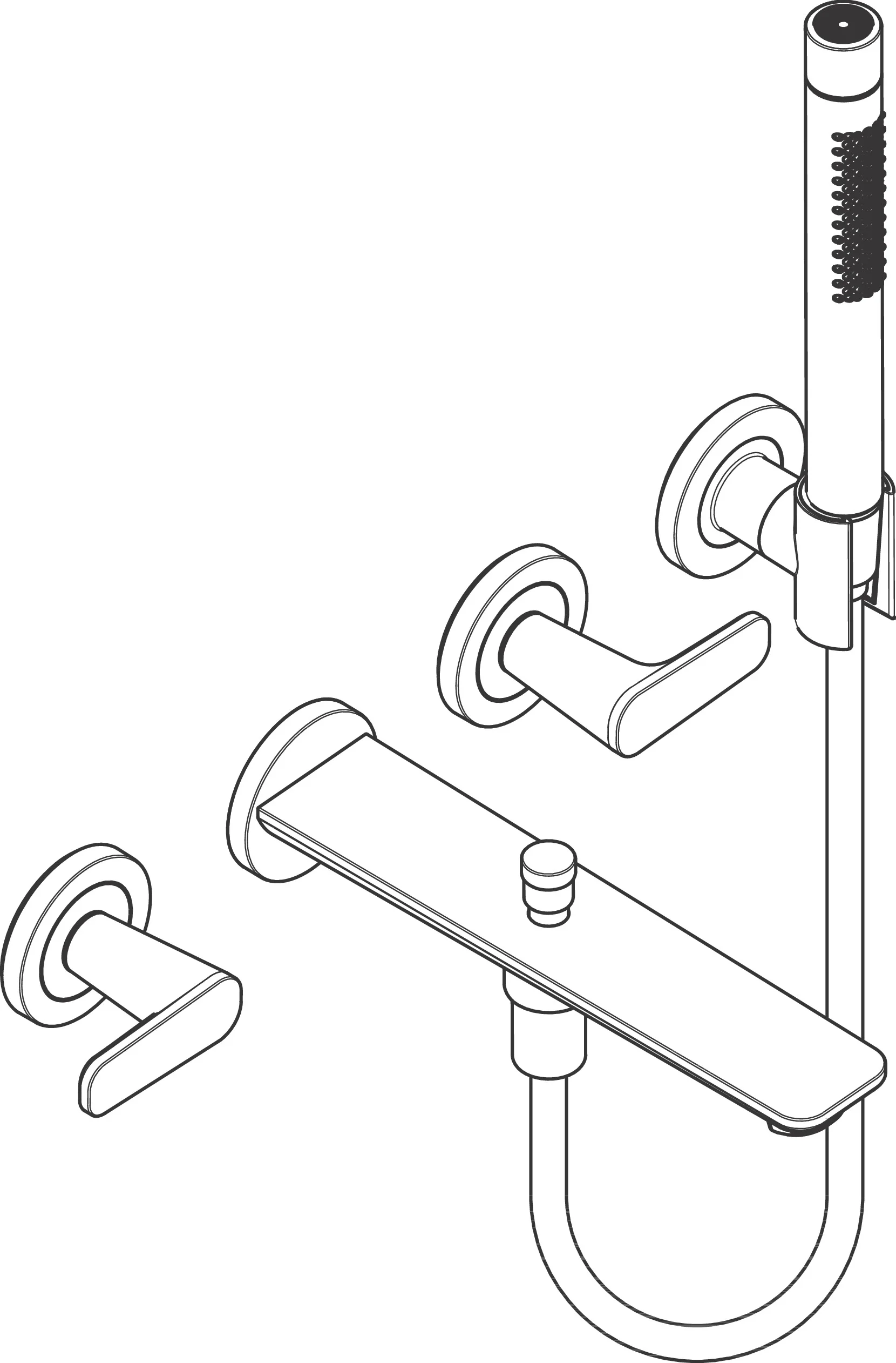 Hansgrohe AXOR Citterio C 3-Loch Wannenarmatur Unterputz chrom, Ausladung 222 mm, mit Handbrause Rain/MonoRain