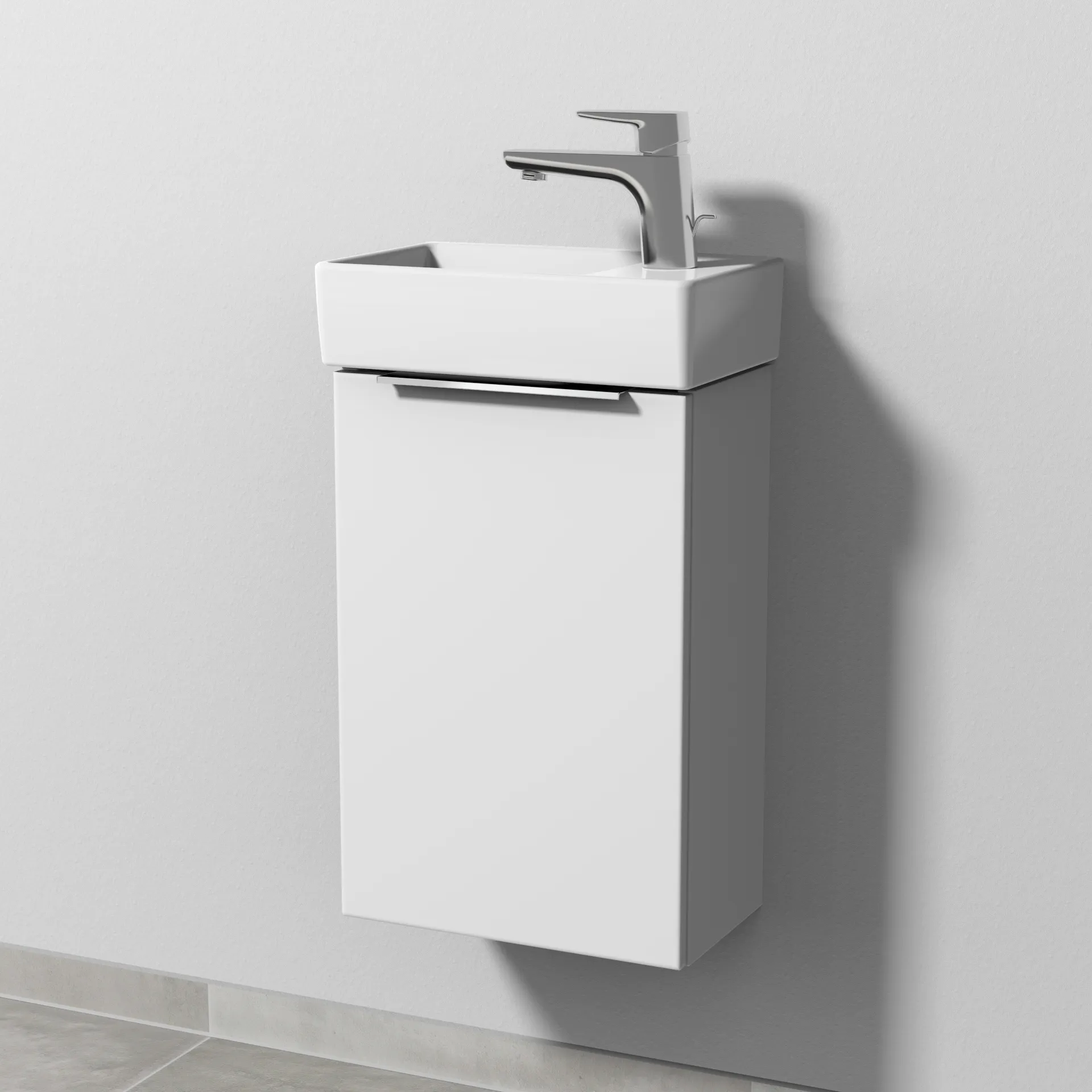 Sanipa Waschtischunterschrank „3way“ passend zu Keramik-Waschtische Avento von Villeroy & Boch 340 × 510 × 202 mm in Weiß-Soft, Anschlag links