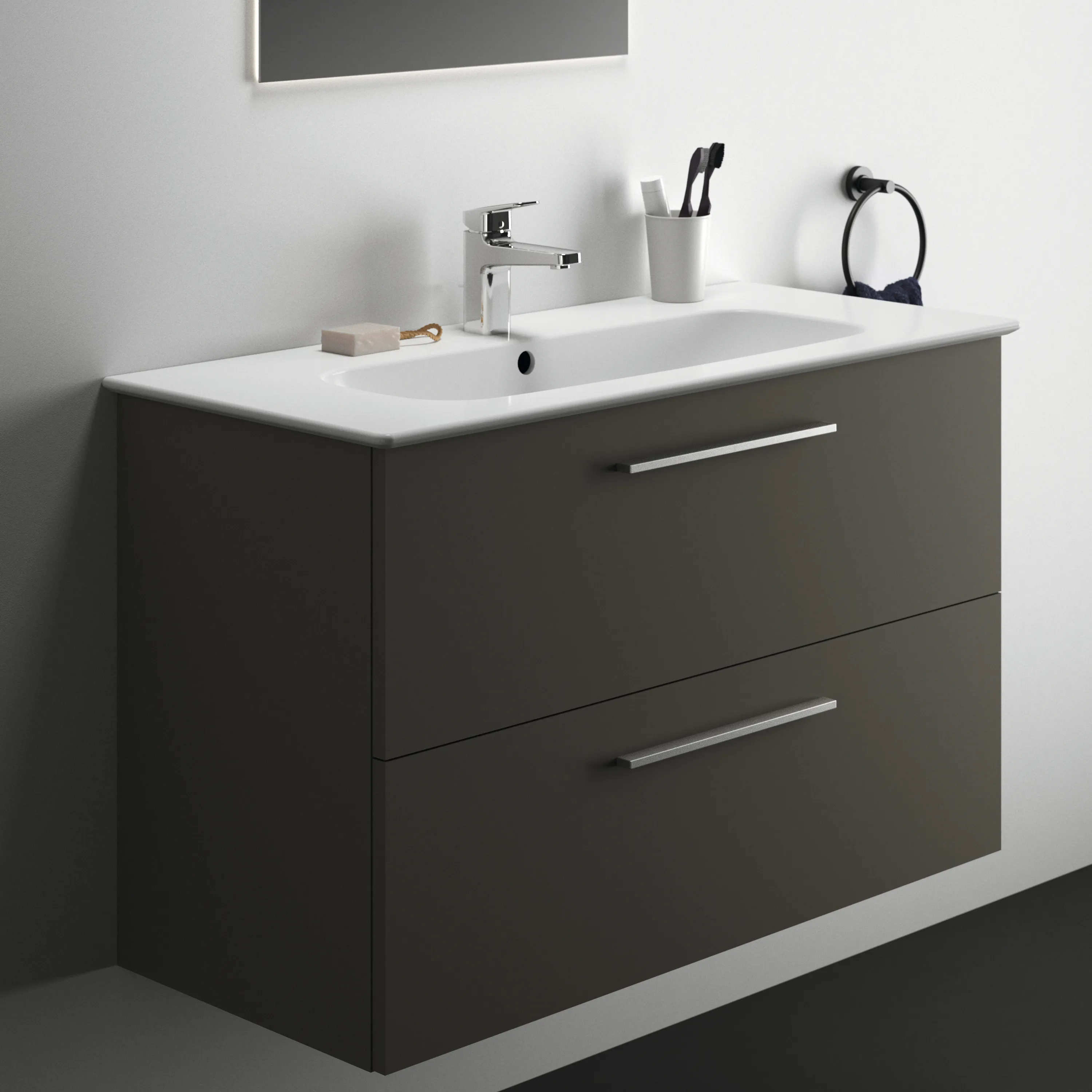 Ideal Standard i.life A Möbelwaschtischunterschrank 1000x440x630 mm Quarzgrau matt 2 Auszüge Softclose wandhängend Ideal Standard i.life A Möbelwaschtischunterschrank 1000x440x630 mm Quarzgrau matt 2 Auszüge Softclose wandhängend