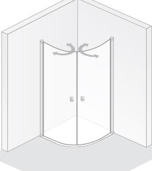 HSK teilgerahmte Runddusche pendelbar 2-teilig Radius 550 „Exklusiv“ Glas Mattierung mittig (65 cm), Profile Weiß, B: 900 mm H: 2000 mm T: 900 mm HSK teilgerahmte Runddusche pendelbar 2-teilig Radius 550 „Exklusiv“ Glas Mattierung mittig (65 cm), Profile Weiß, B: 900 mm H: 2000 mm T: 900 mm