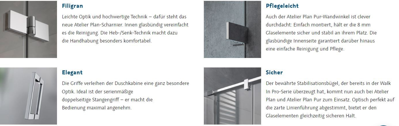 HSK rahmenlose Drehtür an Nebenteil mit Seitenwand „Atelier Plan Pur“ Glas Klar hell, Scharniere Chromoptik (Alu Hochglanz poliert), Sondergröße HSK rahmenlose Drehtür an Nebenteil mit Seitenwand „Atelier Plan Pur“ Glas Klar hell, Scharniere Chromoptik (Alu Hochglanz poliert), Sondergröße