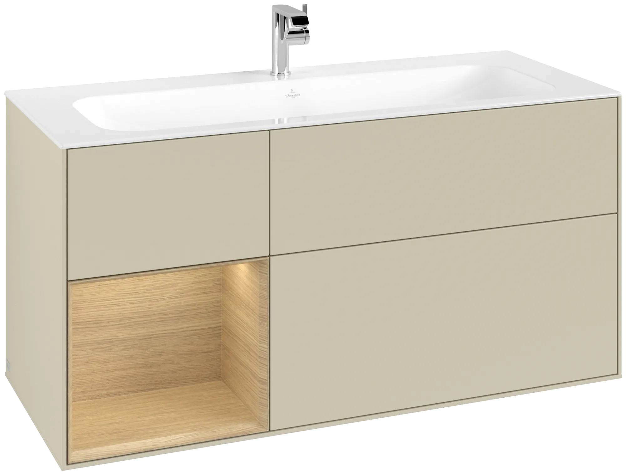 Villeroy & Boch Waschtischunterschrank „Finion“ für Schrankwaschtisch 119,6 × 59,1 × 49,8 cm 3 Schubladen, für Waschtischposition mittig, inkl. Beleuchtung mittig