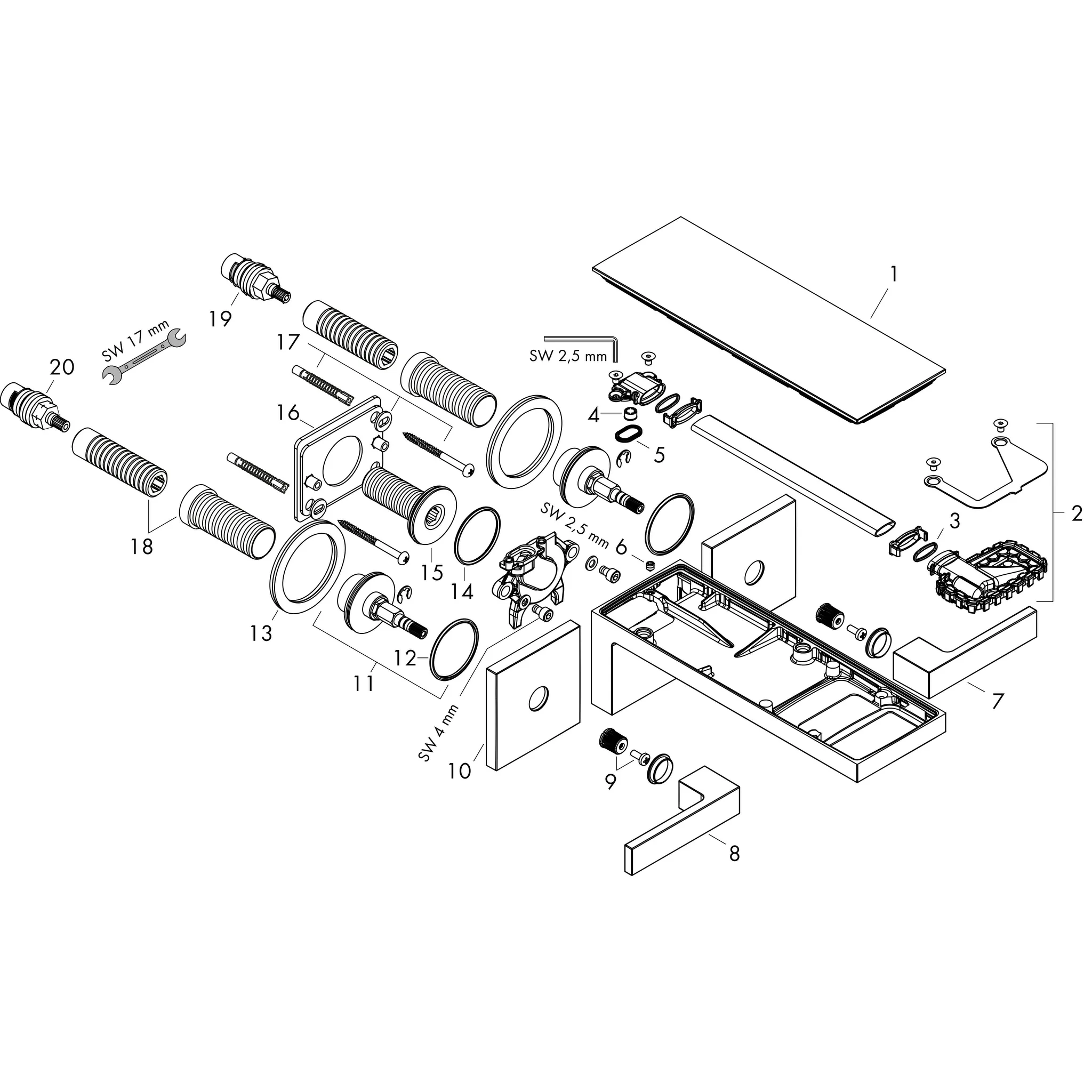 AXOR MyEdition 3-Loch Waschtischarmatur Unterputz für Wandmontage mit Auslauf 221 mm Chrom/Spiegelglas