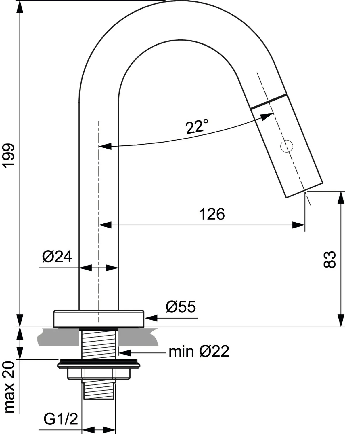Standventil Ceraline, Ausladung 126mm, Chrom Standventil Ceraline, Ausladung 126mm, Chrom