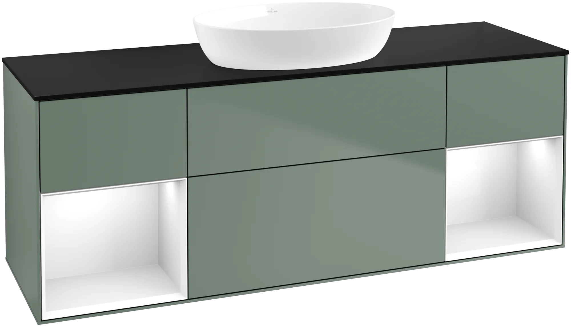 Villeroy & Boch Finion Waschbeckenunterschrank GD0 1600x603x501mm Olive Matt Lacquer/Glossy White Lacquer/Glass Black Matt