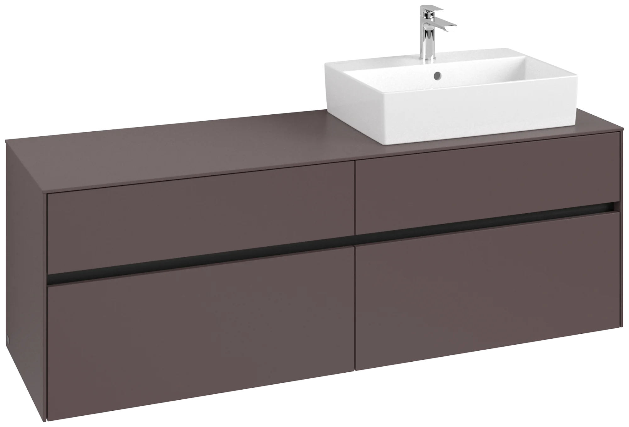 Villeroy & Boch Waschbeckenunterschrank Collaro, Eckig Dark Berry, 1600x548x500 mm, mit Beleuchtung und SoftClosing, 4 Auszüge