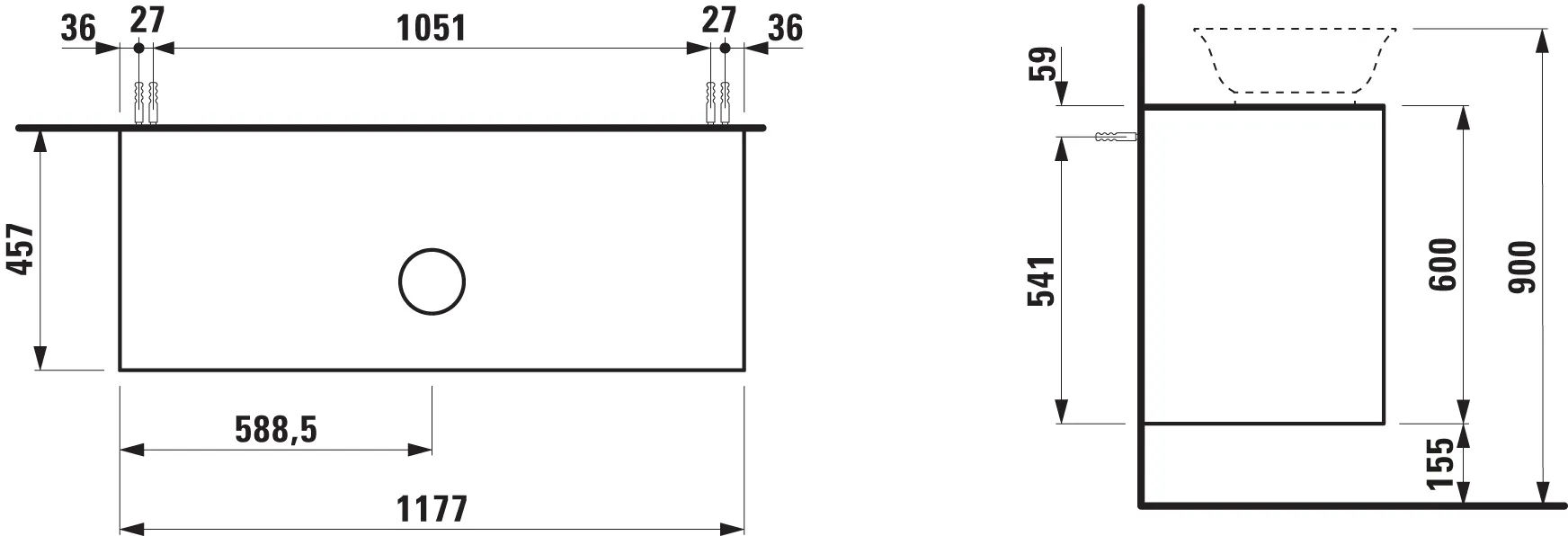 Laufen Waschtischunterbau „THE NEW CLASSIC“ 1177 × 600 × 457 mm Weiß matt, mittig
