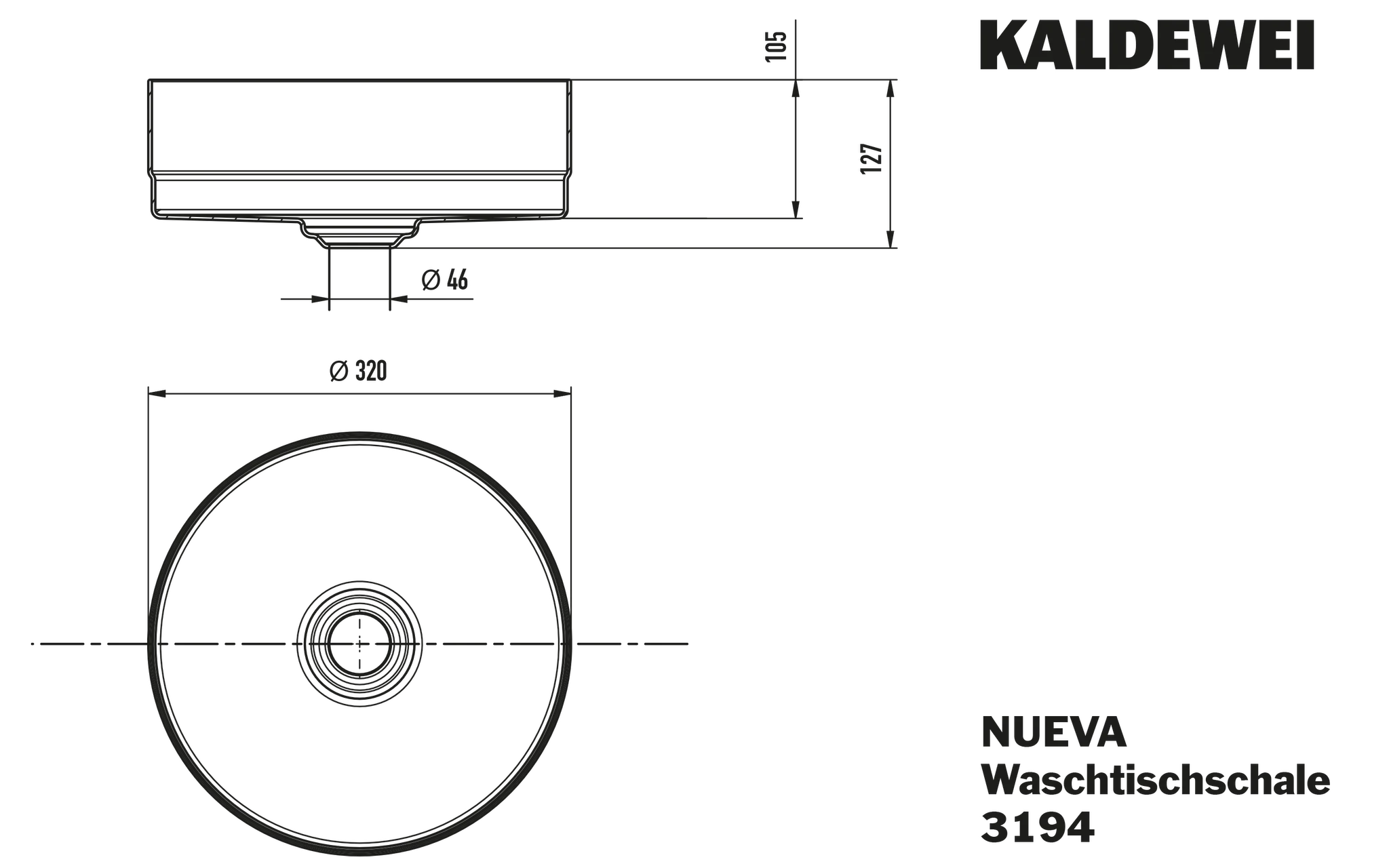 Kaldewei NUEVA Waschtisch-Schale, 320 mm Durchmesser, cool grey 30, Perl-Effekt, ohne Überlauf