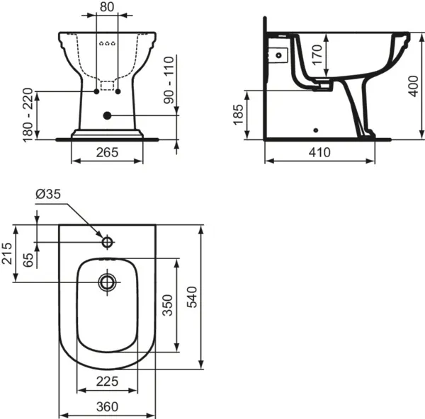 Ideal Standard Bidet „Calla“, Befestigung sichtbar 36 × 54 × 40 cm