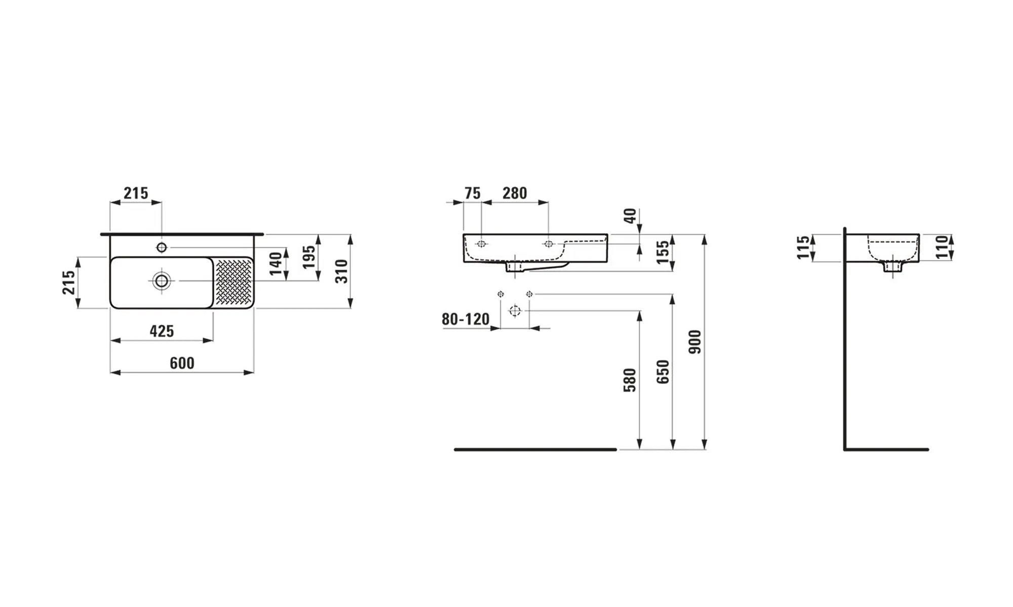 Laufen Waschtisch kompakt VAL 310x600x155, 1 Hahnloch mit Überlauf seitlich rechts, semi-trockener Bereich rechts, weiß Laufen Waschtisch kompakt VAL 310x600x155, 1 Hahnloch mit Überlauf seitlich rechts, semi-trockener Bereich rechts, weiß