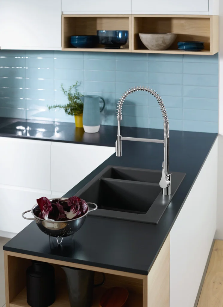 Hansgrohe Einbauspüle S51 Serie, Graphitschwarz, 750 x 490 mm Ausschnitt, Aufbau, 80 cm Unterschrank, 1 Hauptbecken + 1 Zusatzbecken Hansgrohe Einbauspüle S51 Serie, Graphitschwarz, 750 x 490 mm Ausschnitt, Aufbau, 80 cm Unterschrank, 1 Hauptbecken + 1 Zusatzbecken