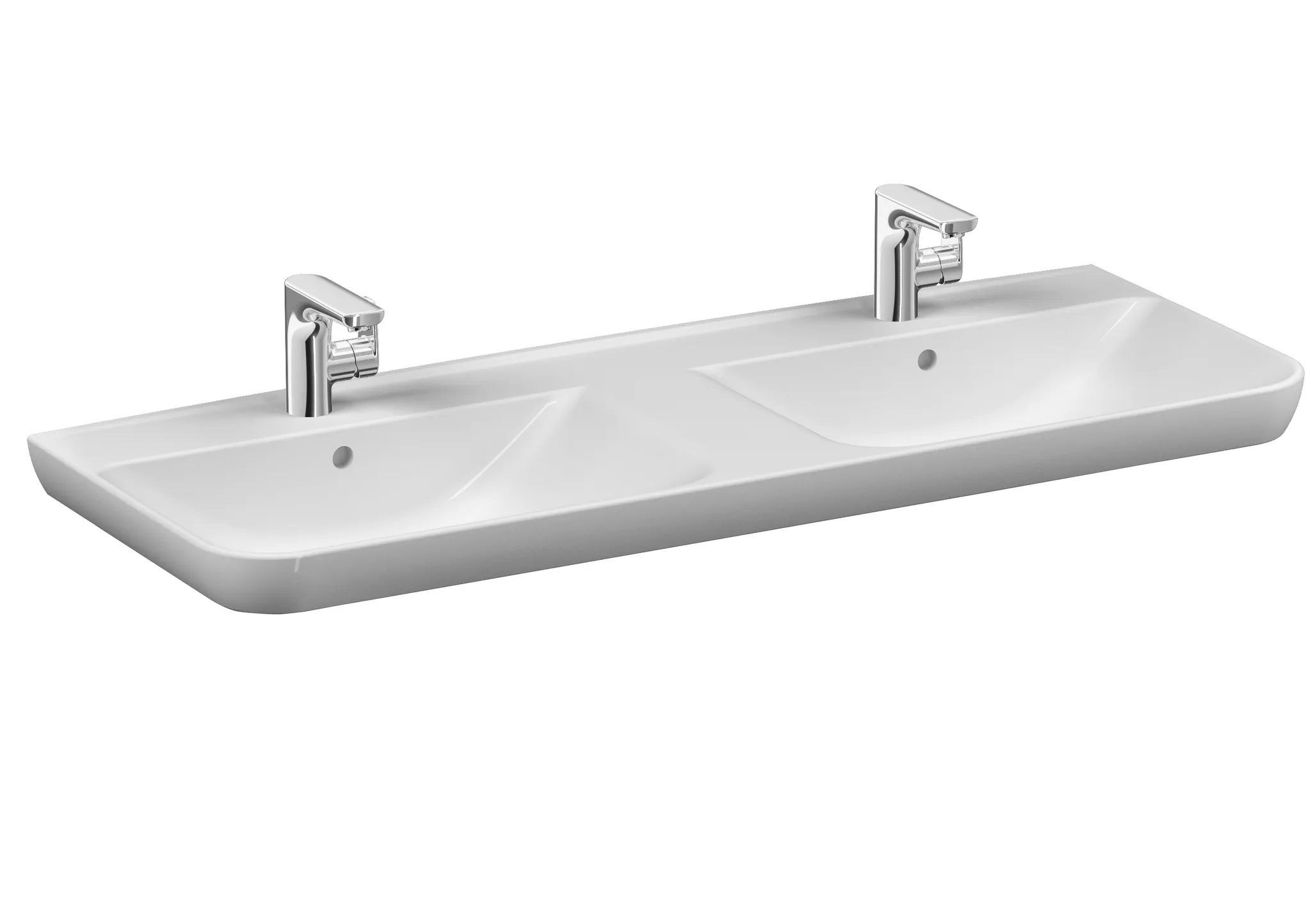 Sento Doppelwaschtisch 130 x 48 cm 2 Hahnlöcher 2 Überlauflöcher Weiß Hochglanz Sento Doppelwaschtisch 130 x 48 cm 2 Hahnlöcher 2 Überlauflöcher Weiß Hochglanz