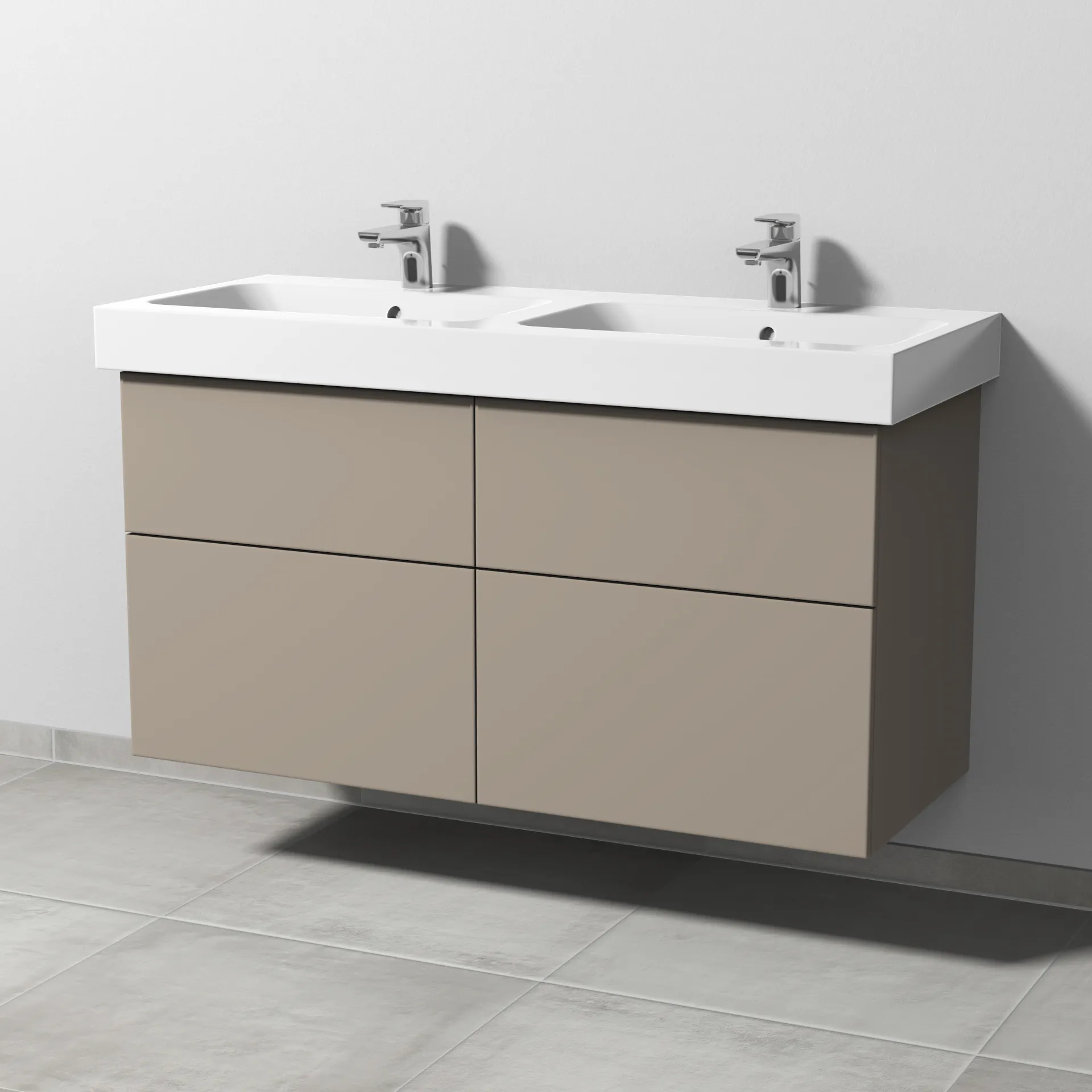 Sanipa Waschtischunterschrank „3way“ passend zu Keramik-Waschtische iCon von Geberit 1150 × 593 × 462 mm in Sandgrau (matt), mit Hahnlochbohrung,