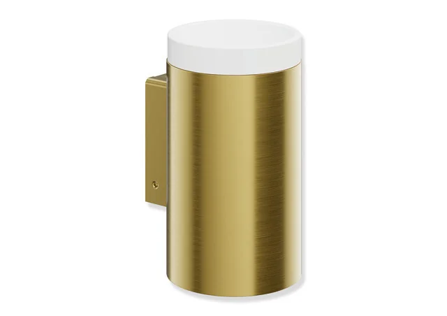 HEWI Becher mit Halter System 162, PVD, Edelstahl, weiß matt, Durchmesser 70 mm, Höhe 124 mm, Tiefe 85 mm, Farbe Gold gebürstet
