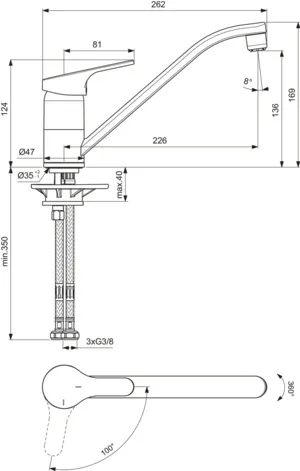 Küchenarmatur Cerafit, Niederdruck, mit Rohrauslauf, Ausladung 226 mm, Chrom Küchenarmatur Cerafit, Niederdruck, mit Rohrauslauf, Ausladung 226 mm, Chrom
