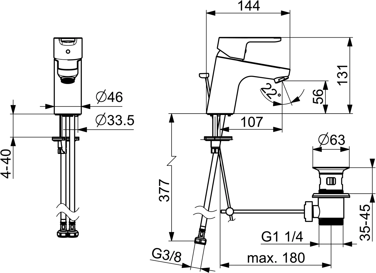 HansaPRIMO Waschtischarmatur HansaPRIMO 4940 Zugstangenablaufgarnitur Ausladung 107 mm DN15 Chrom
