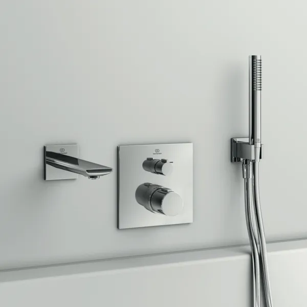 Badethermostat Unterputz Ceratherm C100, Bausatz 2, Rosette 163x163mm, Brushed Gold Badethermostat Unterputz Ceratherm C100, Bausatz 2, Rosette 163x163mm, Brushed Gold