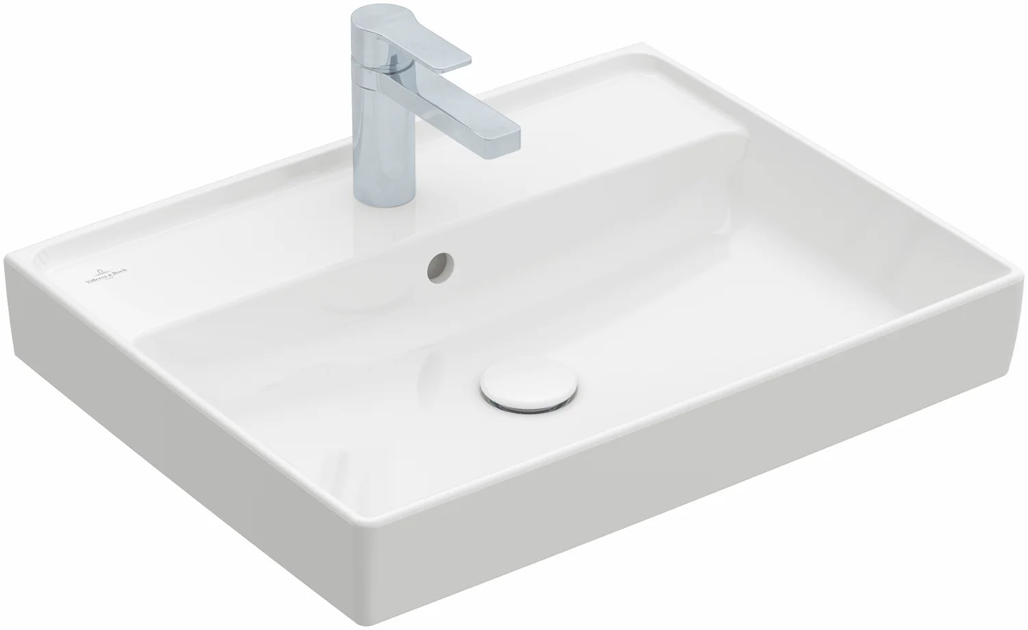 Villeroy & Boch Collaro Waschbecken 600x470mm, Rechteck, TitanCeram, 1HL. m., ÜL., Unterseite geschliffen, Weiß Alpin