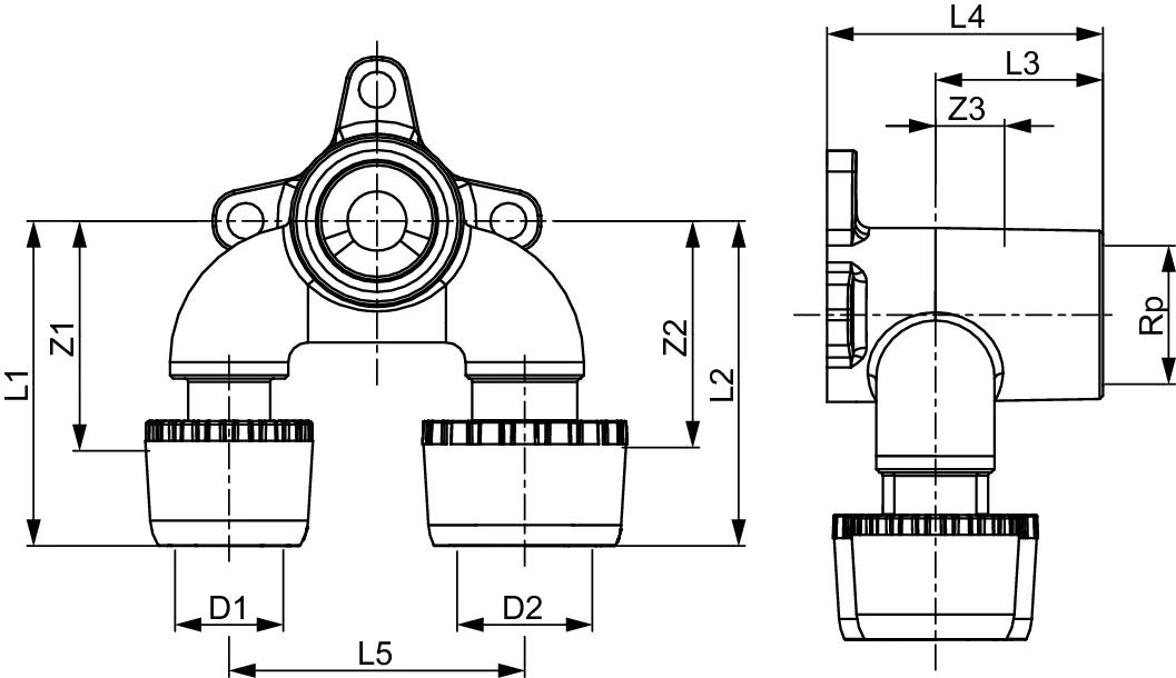 TECElogo-Ax U-Doppelwandscheibe reduziert Dimension 20 × Rp 1/2″ × 16, Siliziumbronze