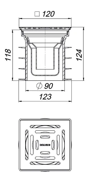 Bodenablauf Pronto, DN 125, 120 x 120 mm
