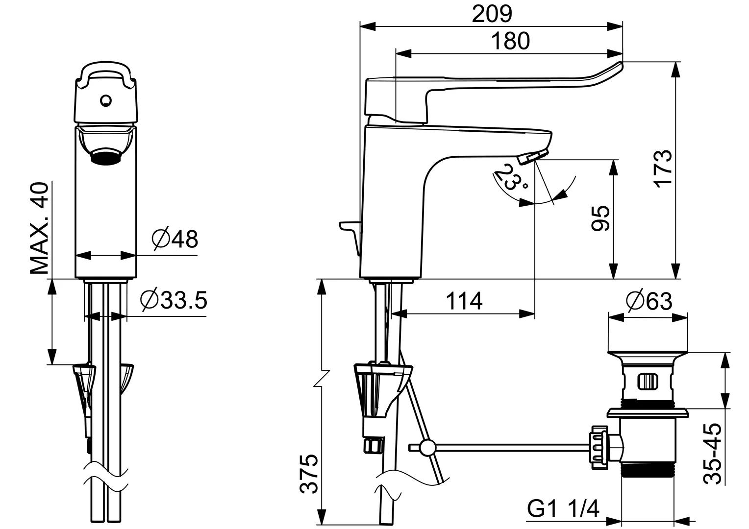HansaCLINICA EHM WT-Batt. HansaCLINICA 4501, Standmontage, Einhebelmischer, Chrom