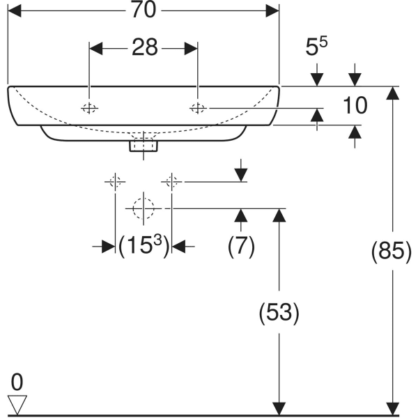 Wandwaschtisch „Smyle“, rechteckig 70 × 48 cm in weiß alpin