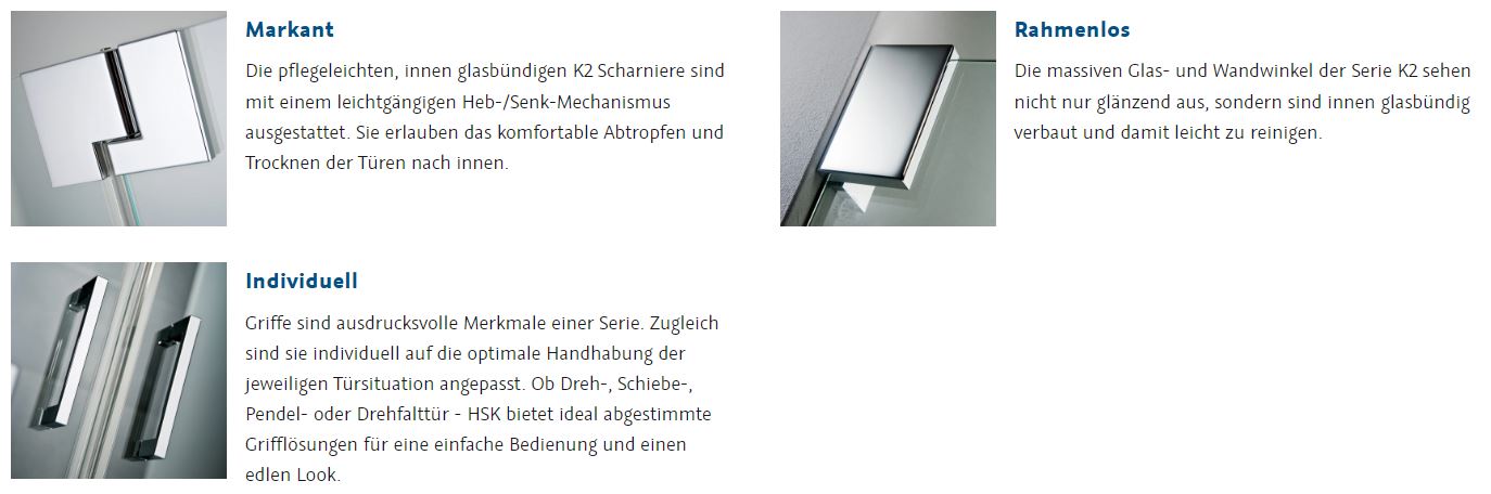 HSK Drehtür mit Seitenwand „K2“ Glas Klar hell