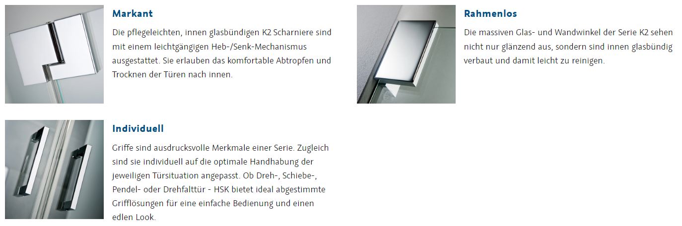 HSK Drehtür mit Seitenwand „K2“ Glas Klar hell HSK Drehtür mit Seitenwand „K2“ Glas Klar hell