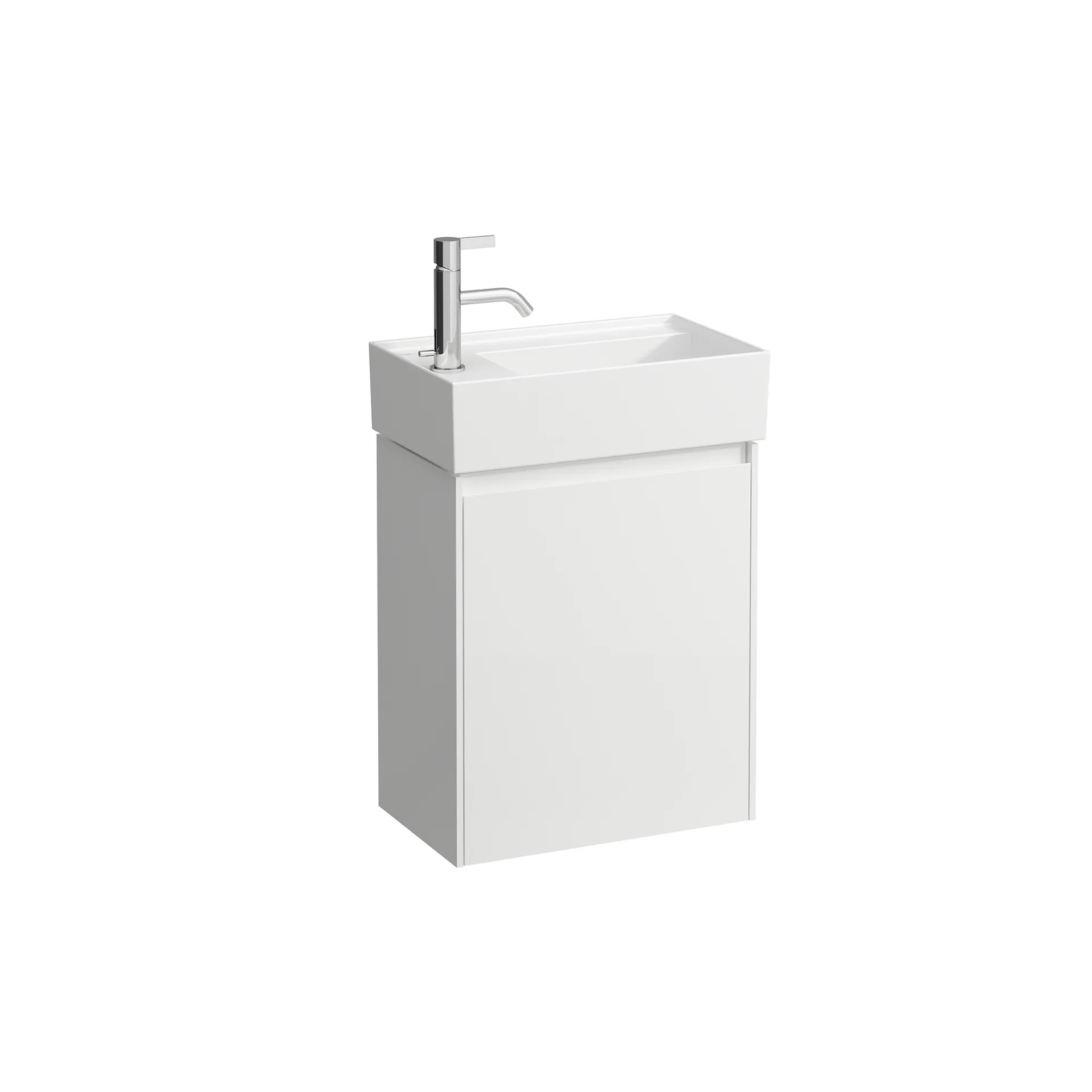 Waschtischunterbau LANI 270x437x515 1 Tür Scharnier links integrierte Griffleiste und Soft-Close 1 Glasablage (fix) für Waschtisch Kartell • H815335 weiß matt