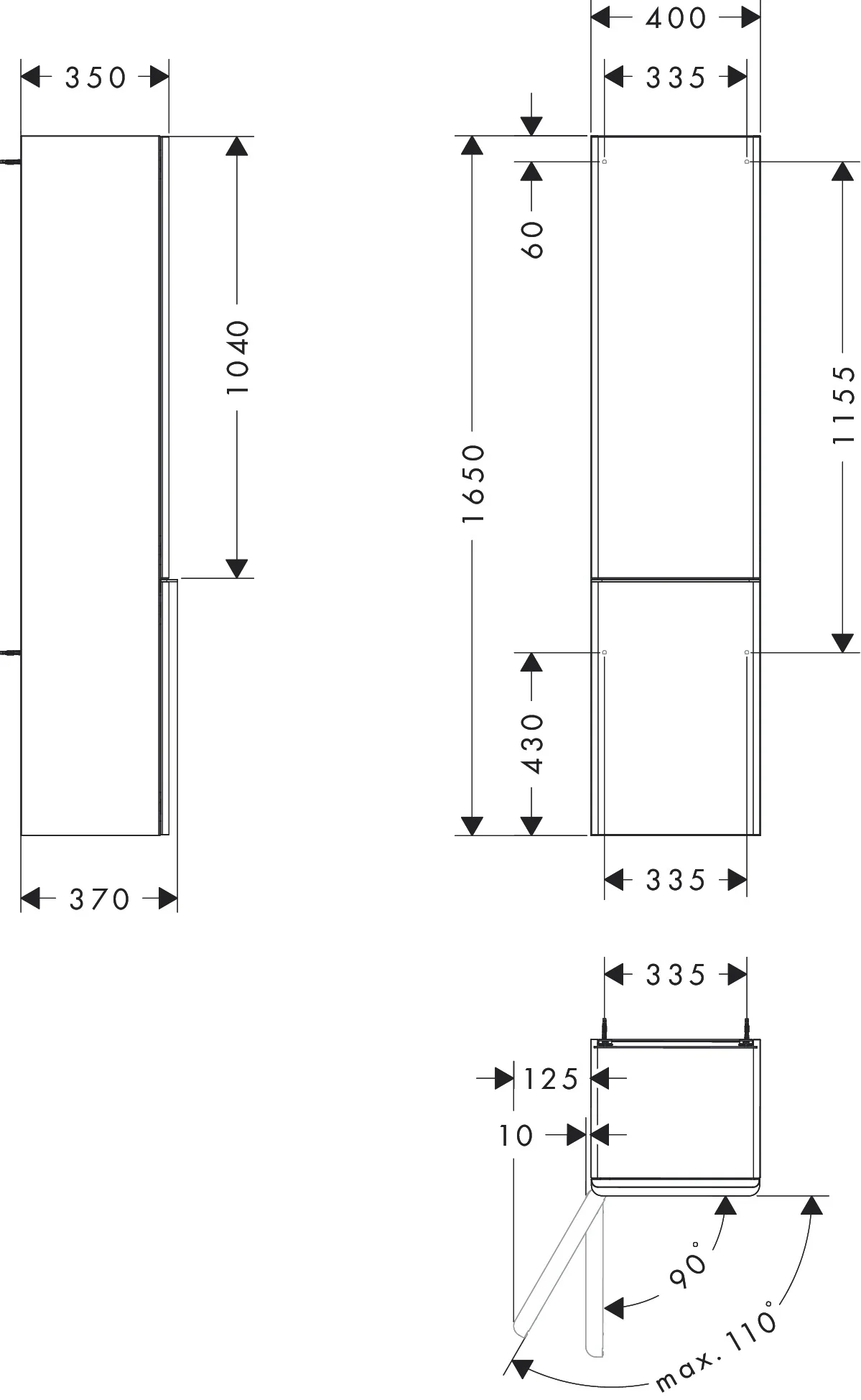 Hansgrohe Xelu Q Hochschrank Diamantgrau Matt 400x350 mm, Türanschlag links, verchromte Griffe, SoftClose und PushOpen Funktion Hansgrohe Xelu Q Hochschrank Diamantgrau Matt 400x350 mm, Türanschlag links, verchromte Griffe, SoftClose und PushOpen Funktion