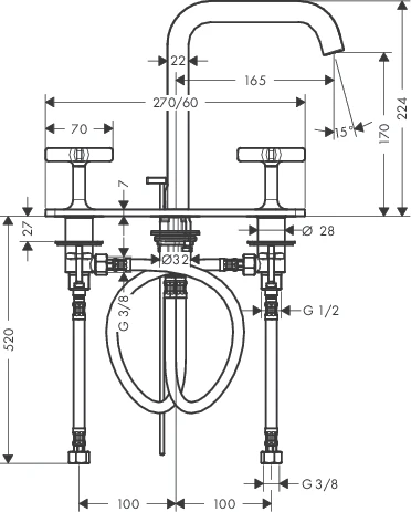 3-Loch Waschtischarmatur Axor Citterio E Standmodell chrom mit Platte