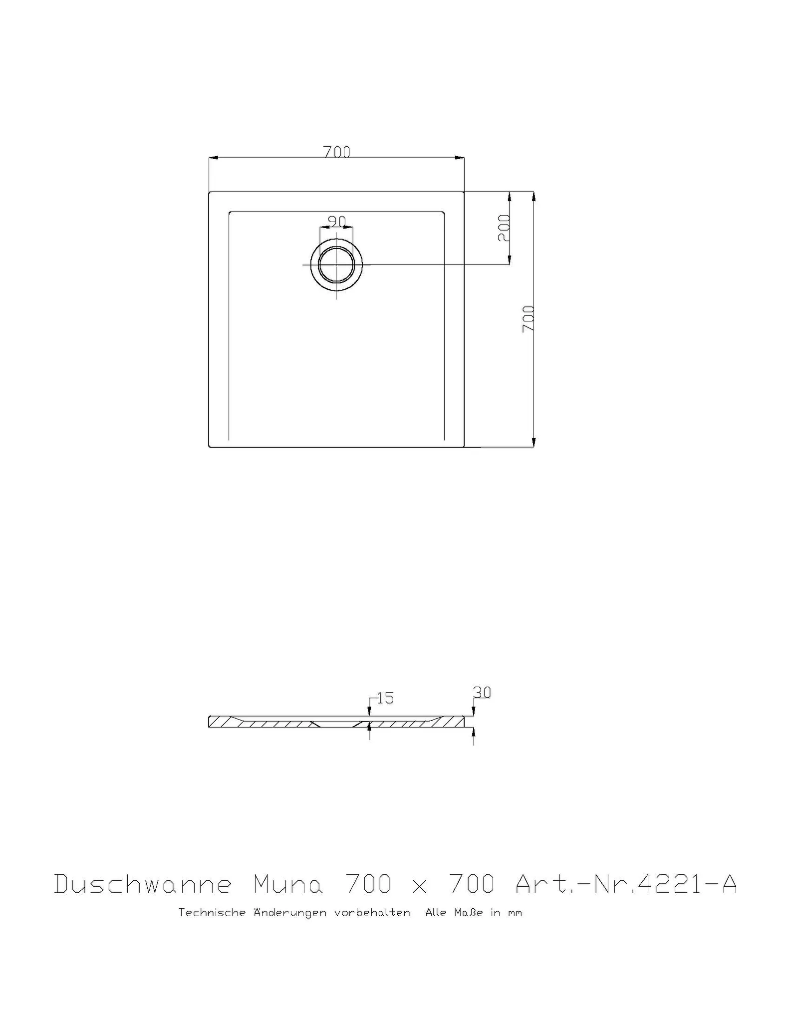 Duschwanne „Muna S“ Quadrat 70 × 70 cm in Schiefergrau Duschwanne „Muna S“ Quadrat 70 × 70 cm in Schiefergrau