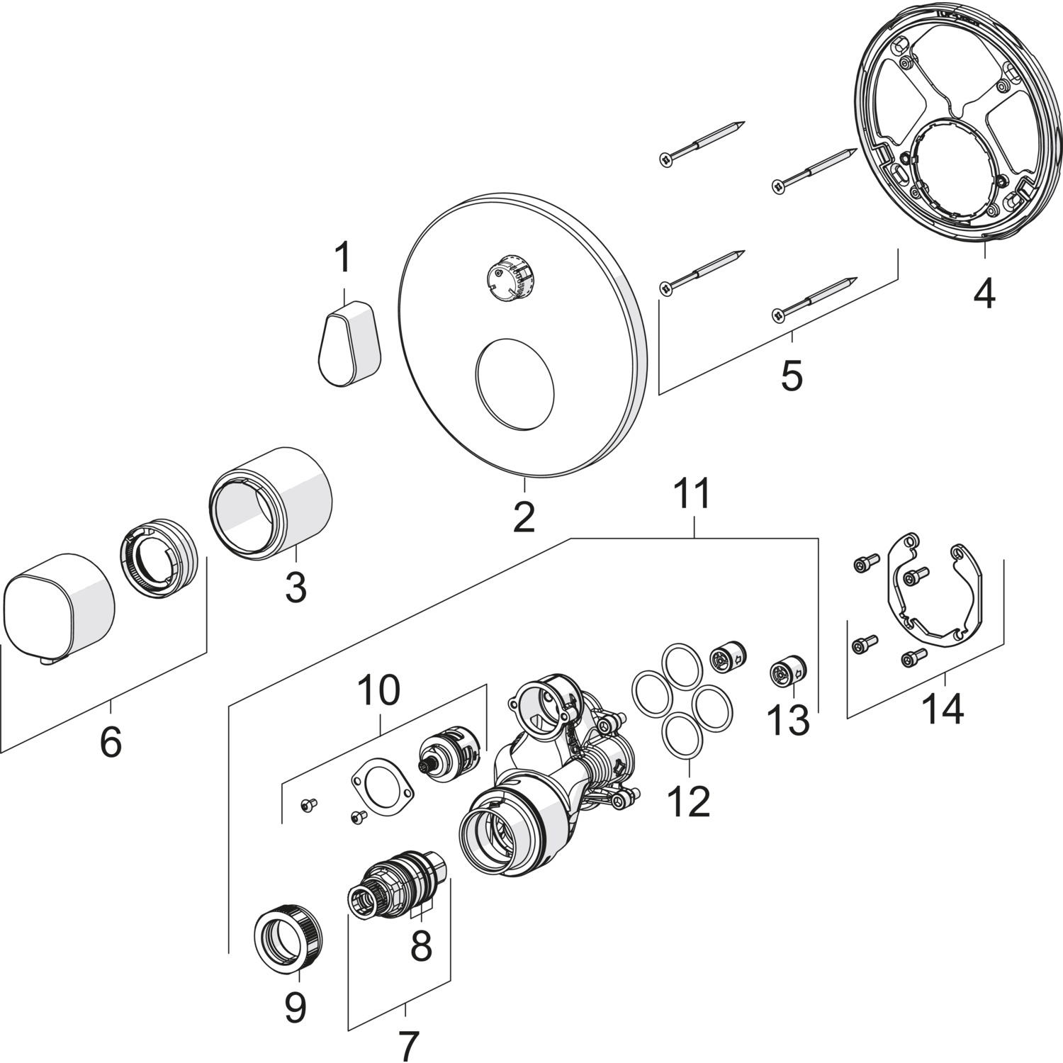 HA Fertigmontageset für Wanne/Brause HANSALIVING 8114 Rosette rund DN15 Chrom