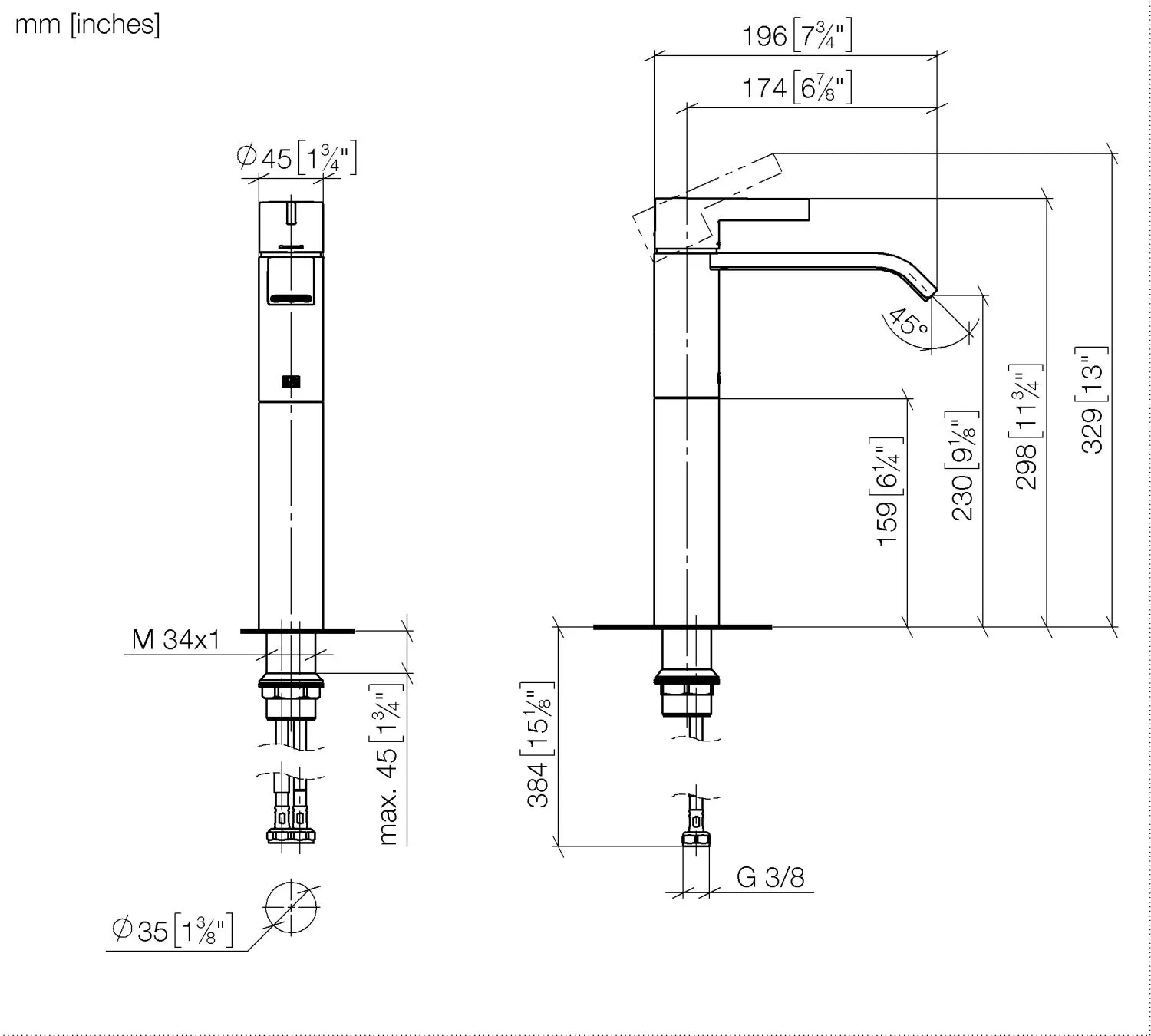 Dornbracht IMO Waschtisch-Einhandbatterie Gold gebürstet PVD, Ausladung 170 mm, Armaturenhöhe 298 mm, Bohrungsdurchmesser 35 mm