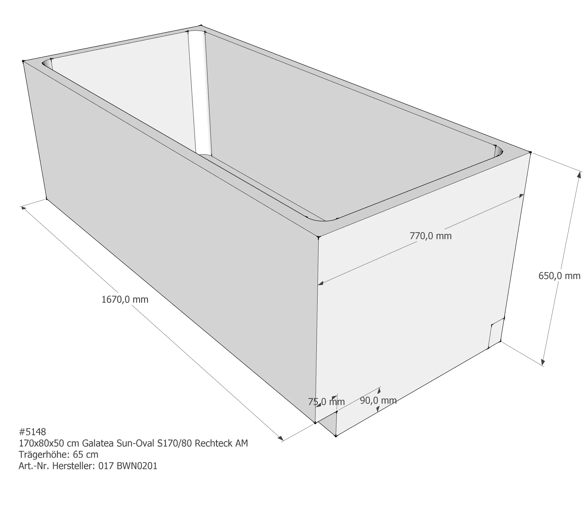 Badewannenträger für Galatea ~Sun S 170/80 170 × 80 × 50 cm