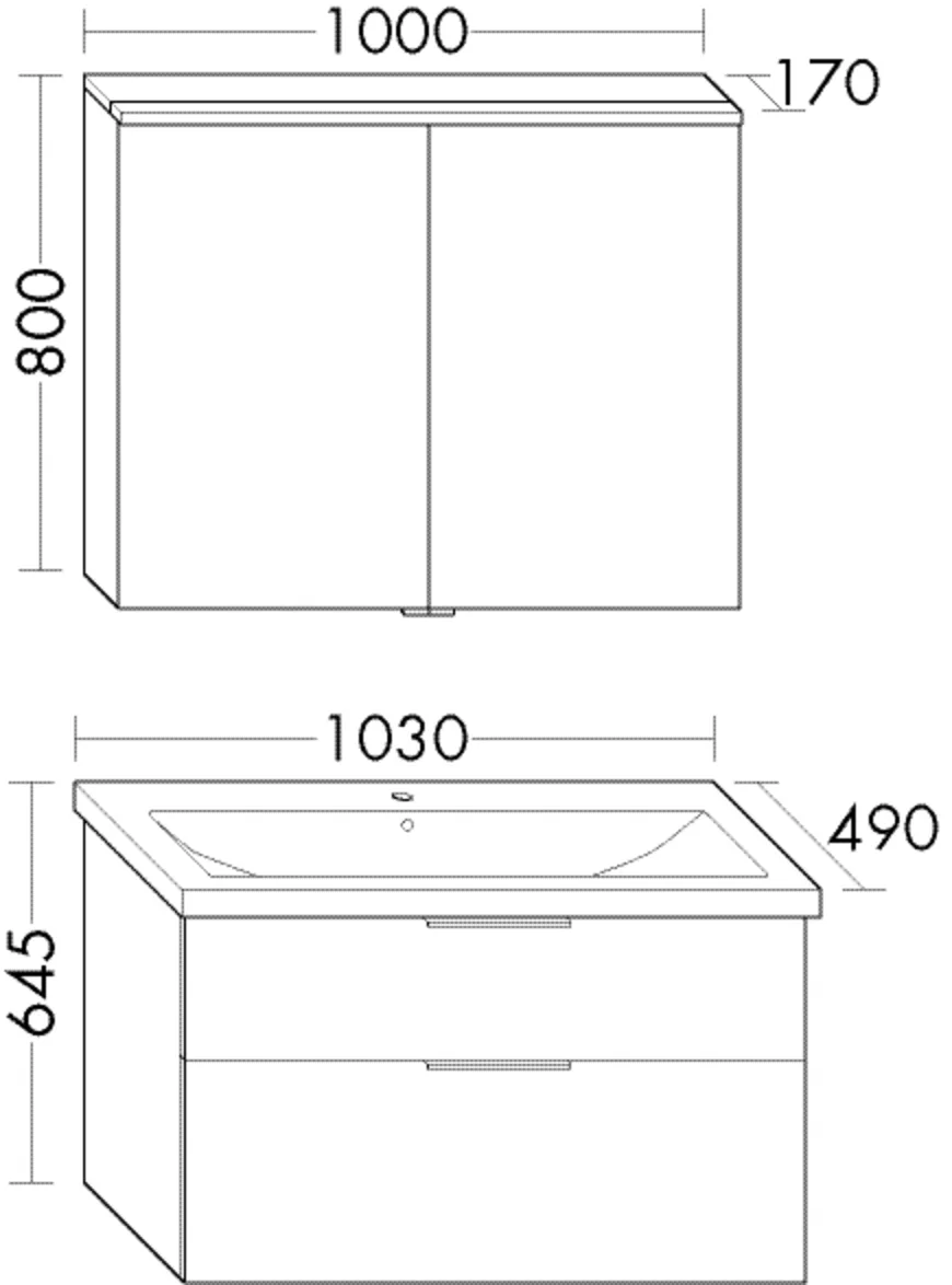 Badmöbelset (SFAN103), Breite 1030 mm, Eqio, SPS, Keramik-WT, WTU, Lack Matt