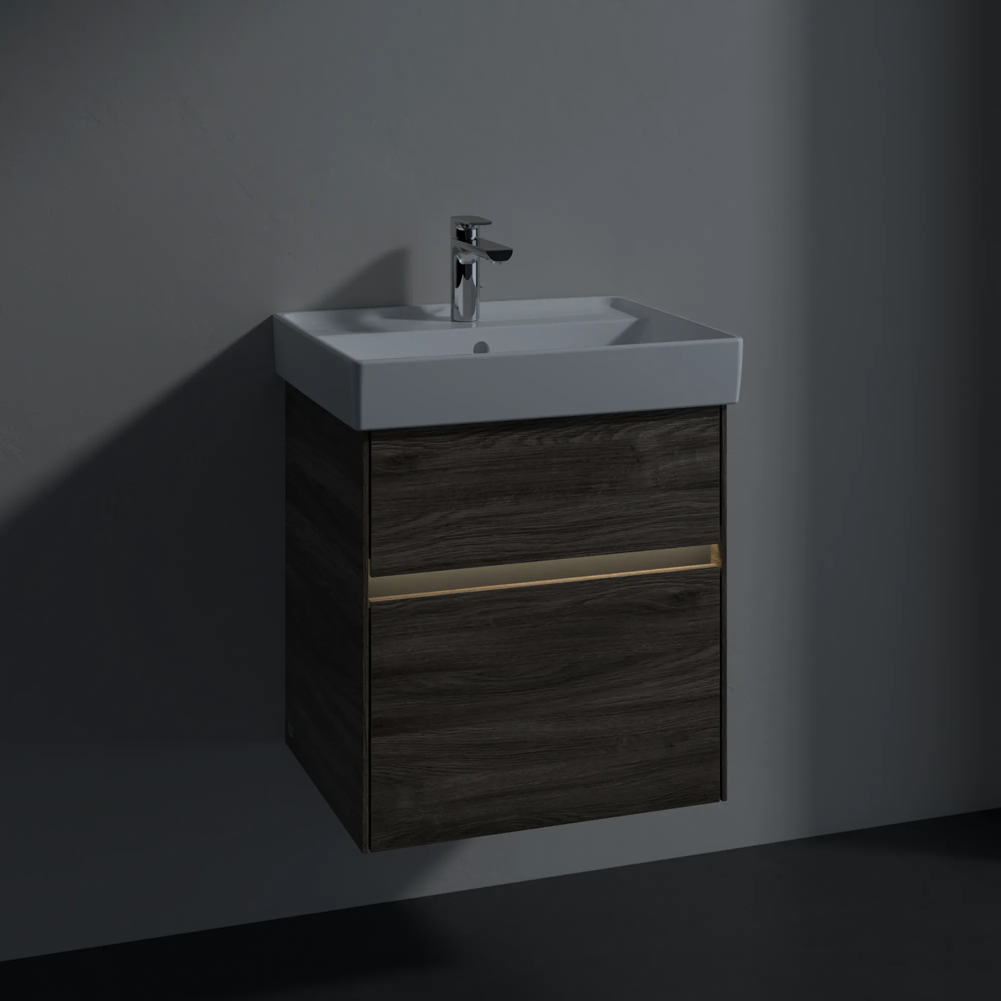 Villeroy & Boch Waschtischunterschrank „Collaro“ 510 × 546 × 414 mm Stone Oak, für Becken mittig, mit Beleuchtung