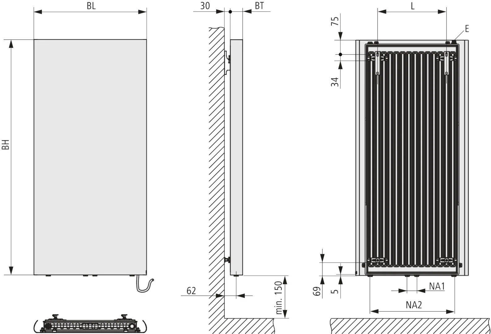 Kermi Design-Elektroheizkörper Elektro-Zusatzbetrieb „Pateo®“ 60 × 172,5 cm in Weiß Soft