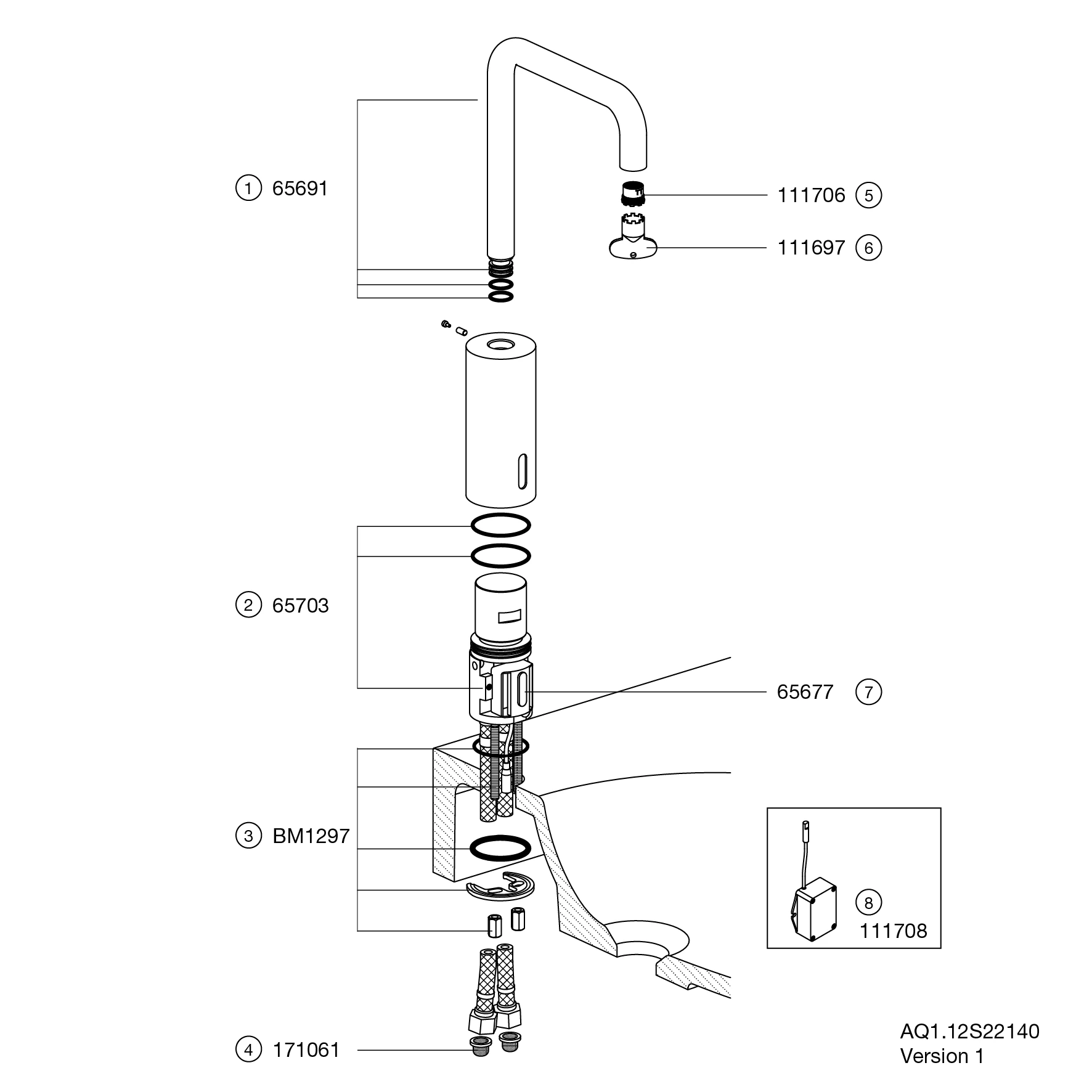 SENSORIC Waschtischarmatur elektr., verchr, Rundrohr, Batteriebetrieb