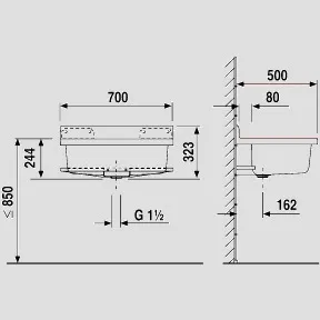 Ausgussbecken „maxi“ mit Standrohr und Trichter 70 × 50 cm Ausgussbecken „maxi“ mit Standrohr und Trichter 70 × 50 cm