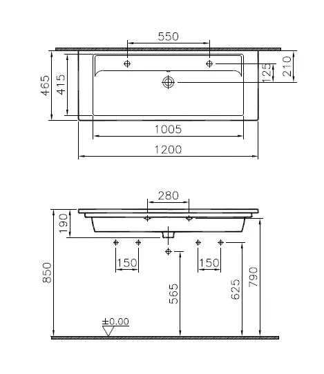 VitrA Integra Doppelmöbelwaschtisch 120 x 47 cm 1 Becken 2 Hahnlöcher 1 Überlauf Weiß HG VitrA Integra Doppelmöbelwaschtisch 120 x 47 cm 1 Becken 2 Hahnlöcher 1 Überlauf Weiß HG